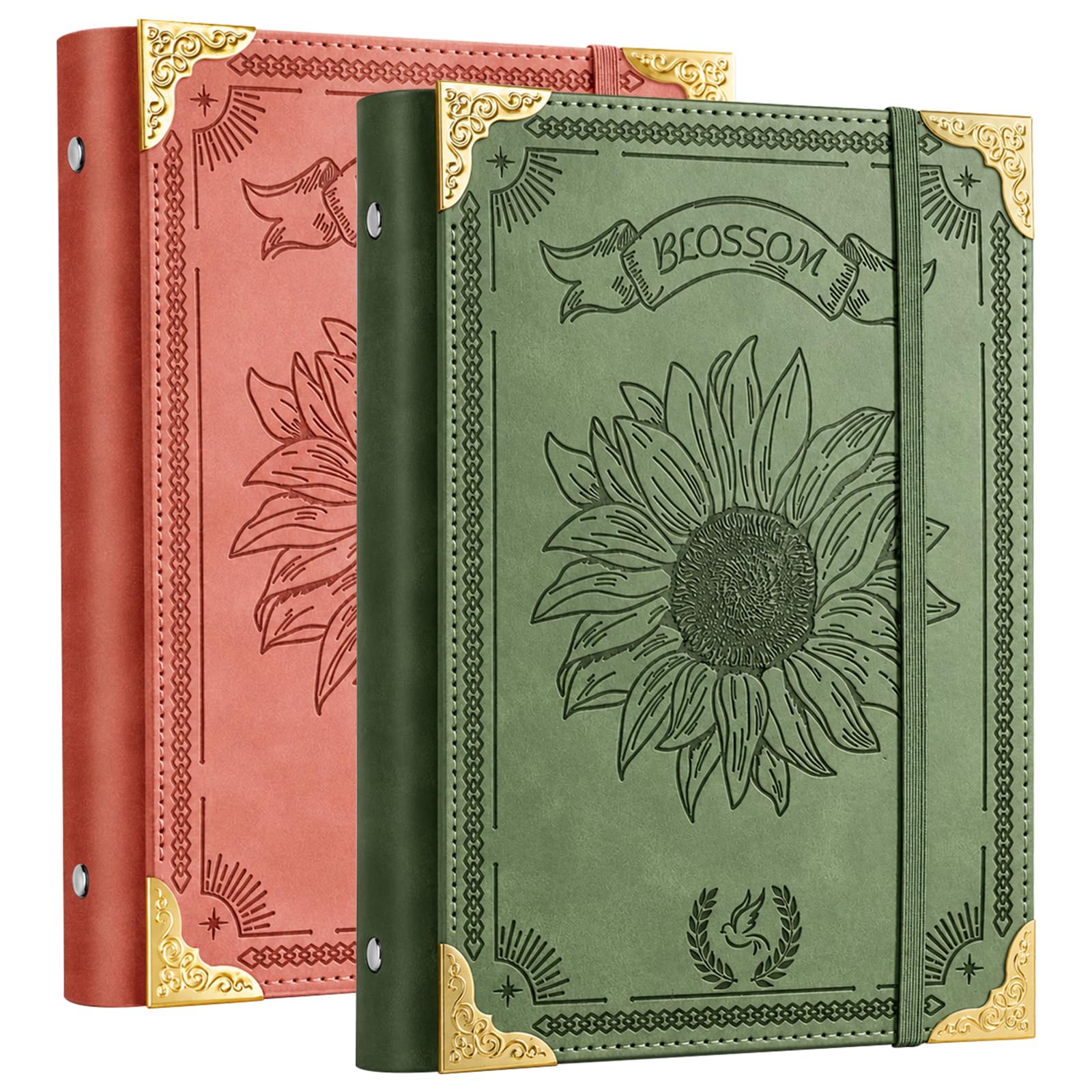 2Pcs Sunflower PU Leather A5 Binder 6 Ring Refillable Journal Cover
