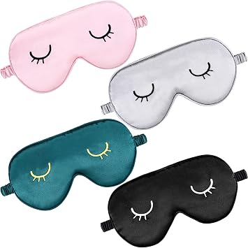Geyoga 4 Pcs Cute Sleep Masks for Women Silk Eye Masks for Sleeping