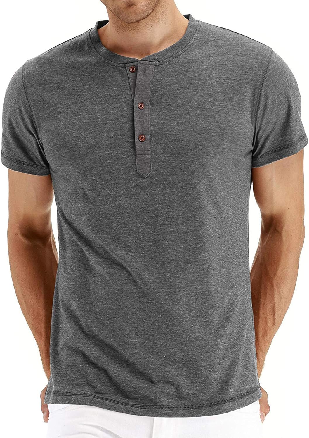 PEGENO Men's Fashion Casual Front Placket Short Sleeve Henley T-Shirts Cotton Shirts
