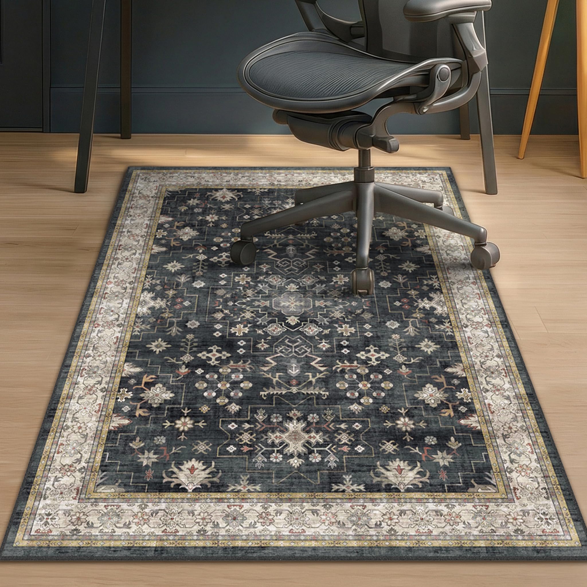 Black Office Chair Mat for Hardwood Floors 36x48 Anti-Slip Under Desk Rug Tile Floor Protector for Rolling Heavy