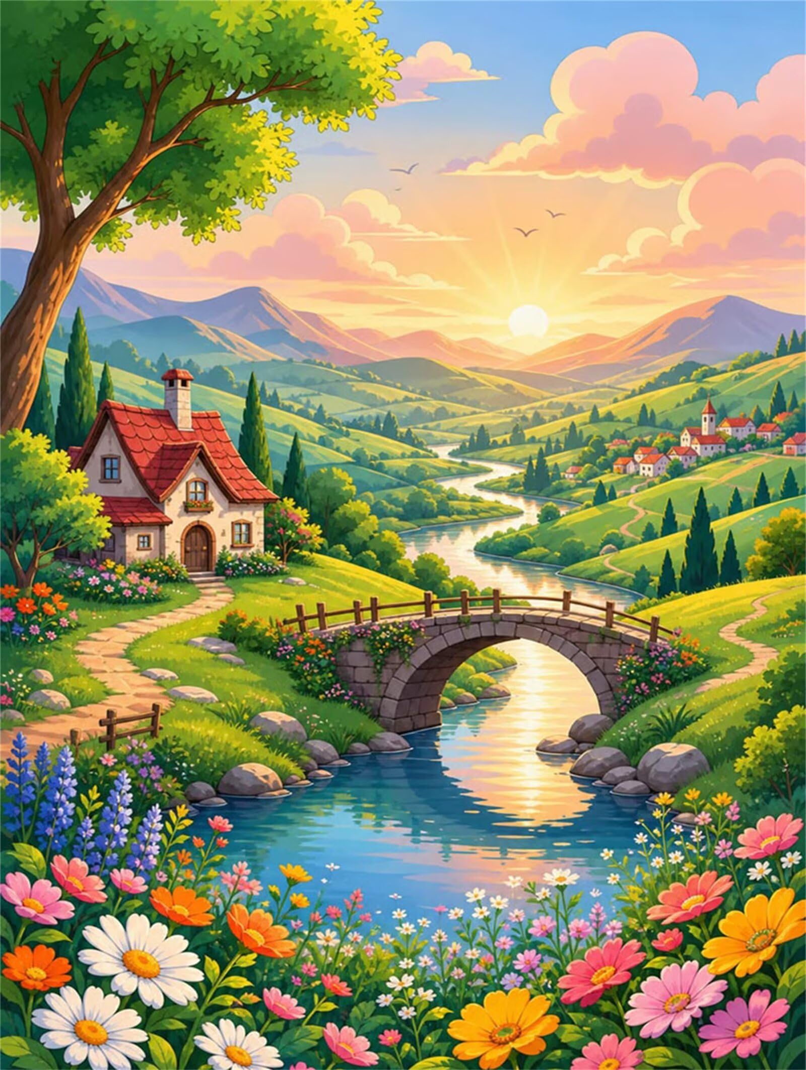 Puzzle 1000 pezzi Villaggio cima alla collina per Adulti, 75x50cm Puzzle Adulti 1000 pezzi, Giochi Di Puzzle per Tutta La Famiglia, Un Regalo Festivo per Gli Amici in Una Bella Confezione