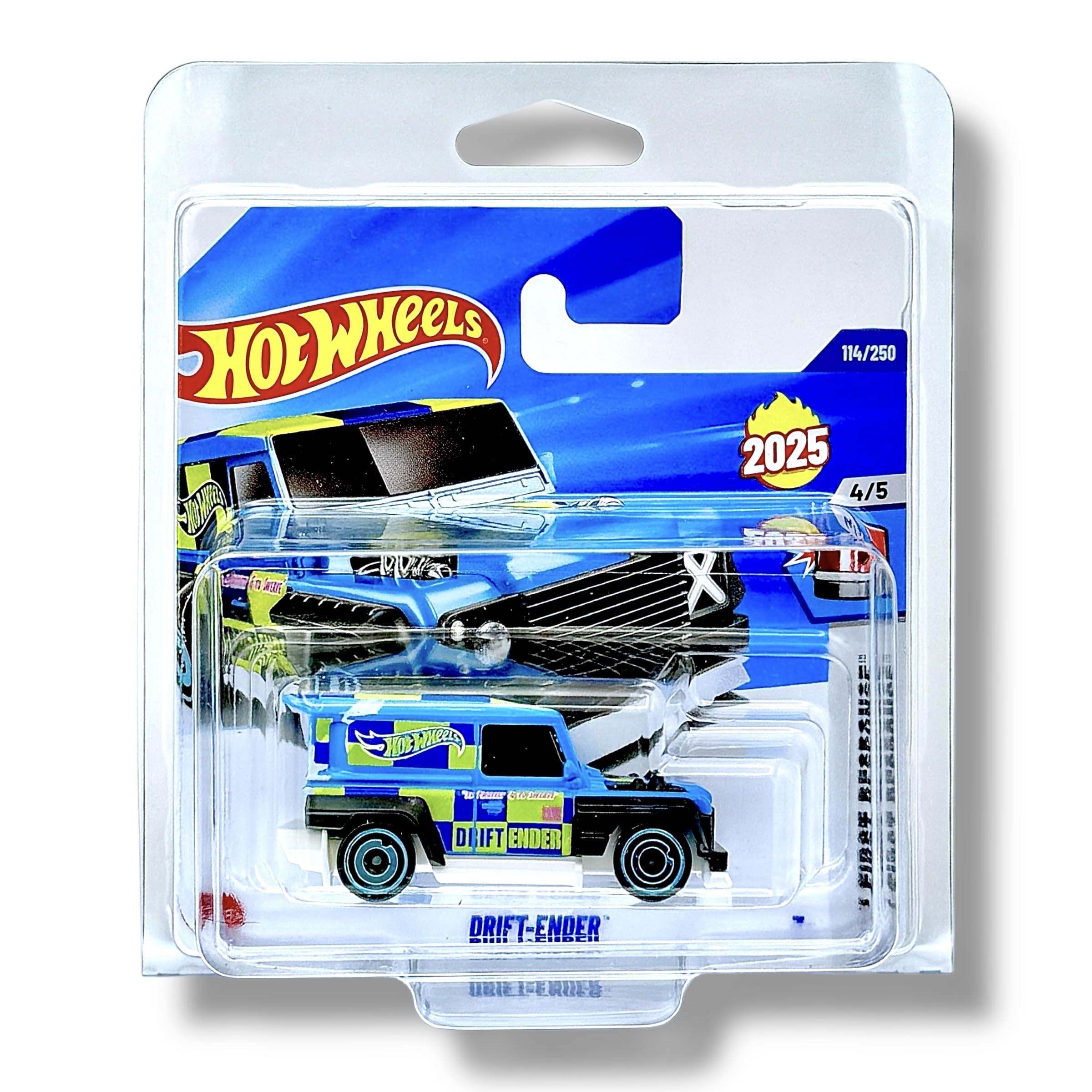 Hot Wheels Drift-Ender (Blue, Yellow & White) 4/5 HW First Response - 2025-114/250 (Short Card) - includes a KLAS Car Keeper Protector Case - HYY00