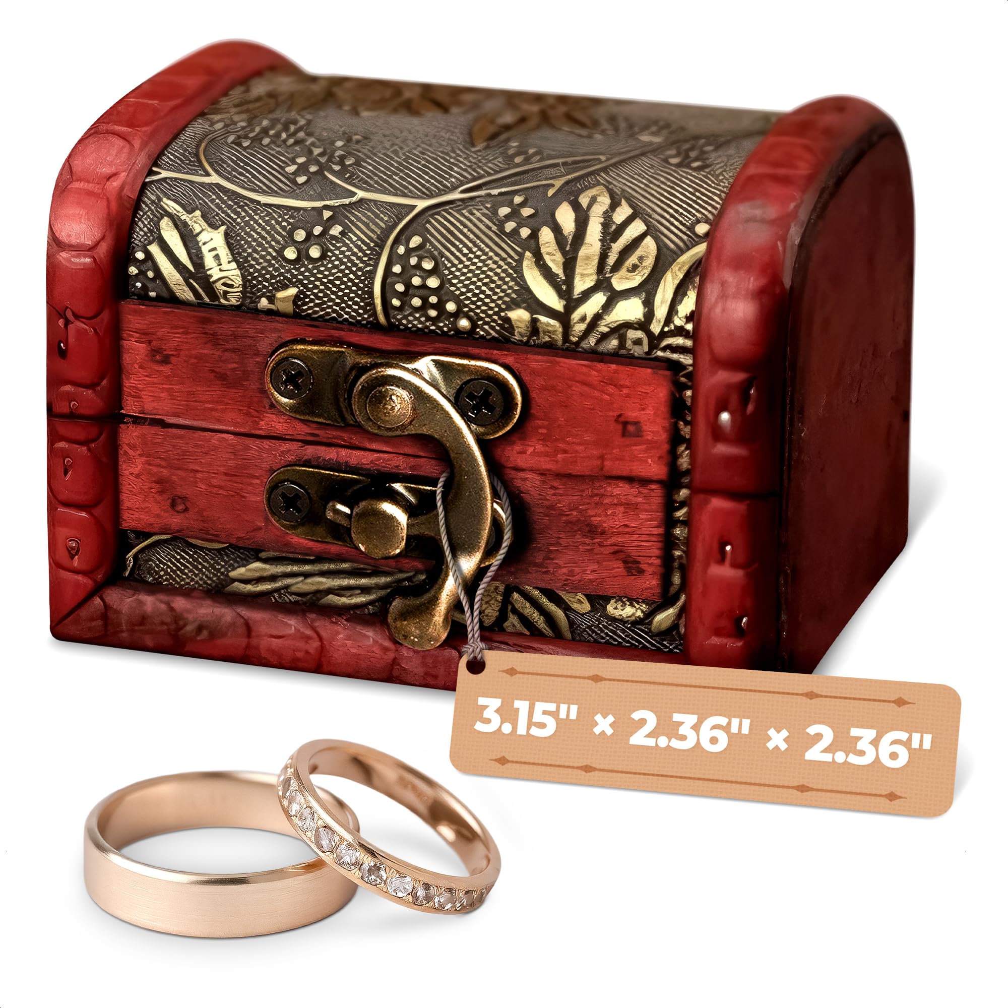 Small Treasure Chest Box - 3.15" x 2.36" x 2.36" Mini Treasure Chest with Vintage Ornament, Decorative Wooden Box with Lid and Hasp Latch, Good for Gifting, DIY-Crafts, and Aquarium Decoration