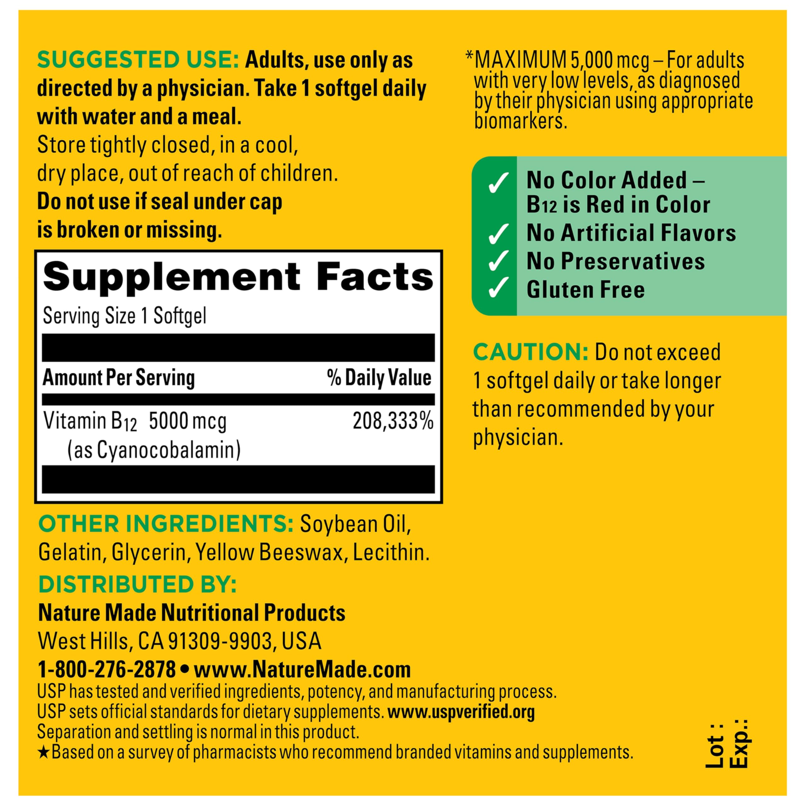 Nature Made Maximum Strength Vitamin B12 5000 mcg Softgels, 60 Softgels — Amazon image 8