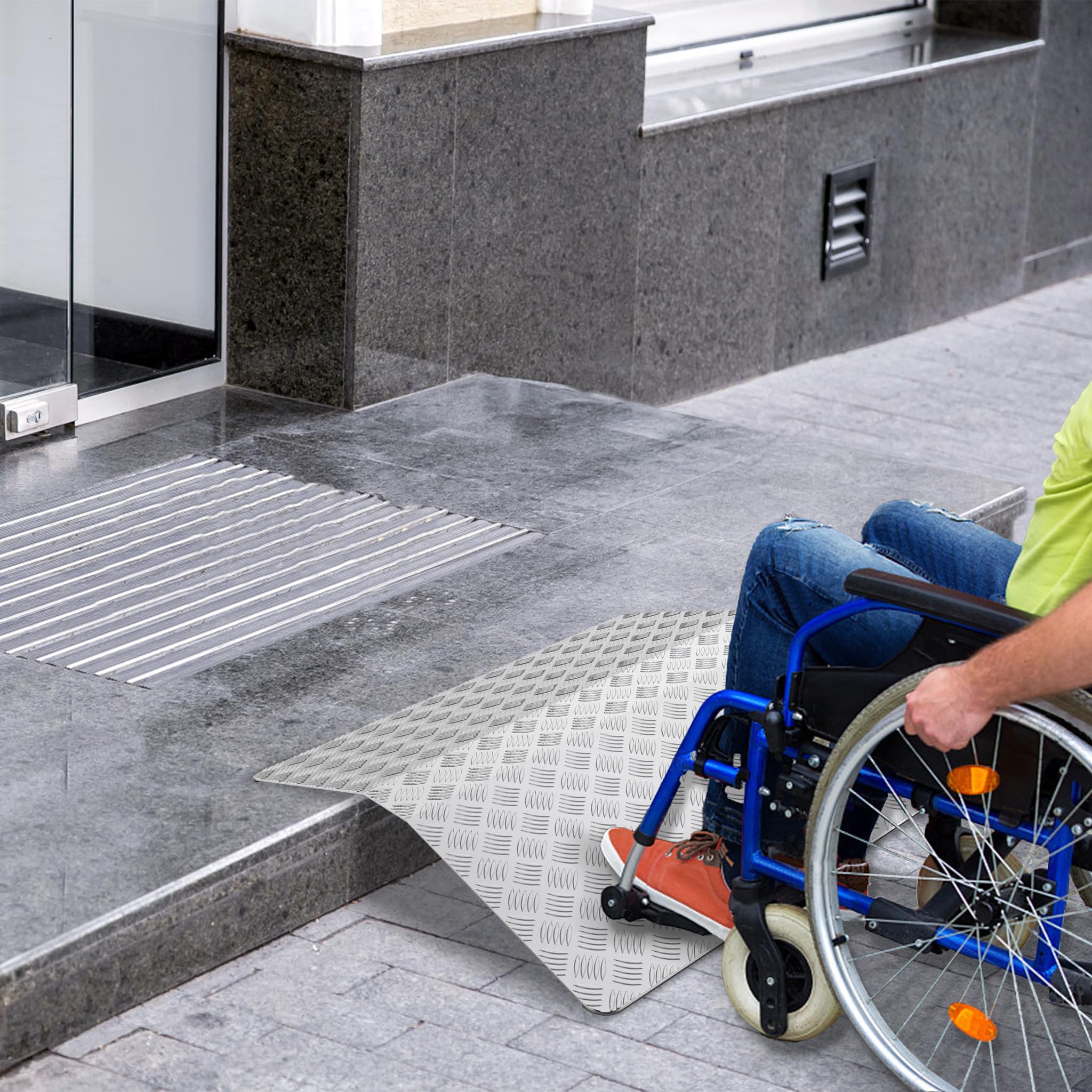 XMTECH Rampa de umbral para silla de ruedas de aluminio, rampa de puente, rampa de umbral de puerta, capacidad de carga 270 kg, 100 cm de longitud