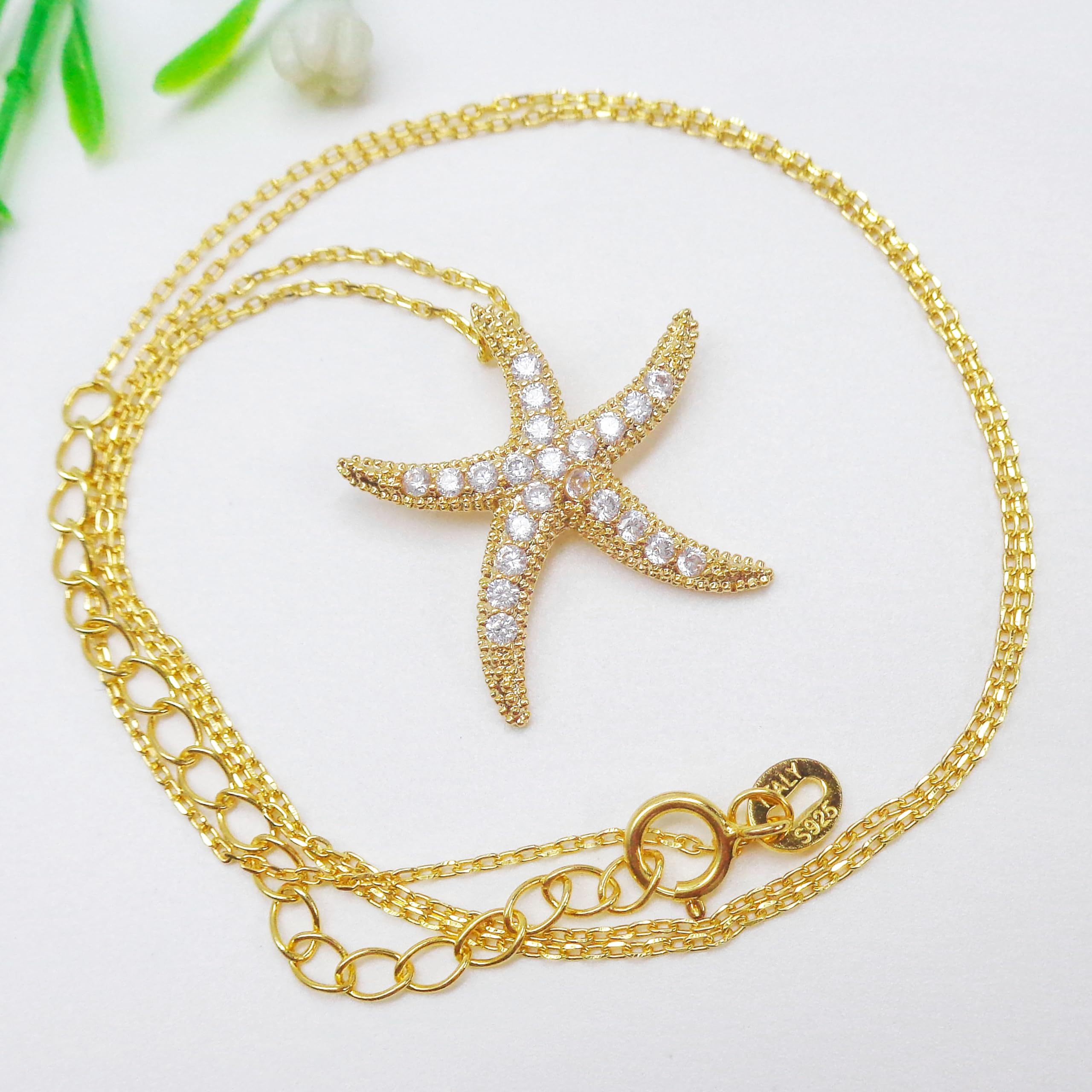 WK99161 - Colgante de plata de ley 925 con estrella de mar y circonita en forma de estrella de mar