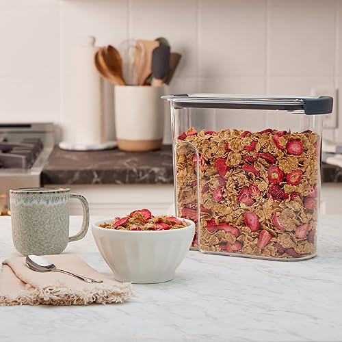 Miniatura 9 de Rubbermaid Brilliance - Recipiente para almacenar cereales con boquilla abatible, aptos para lavavajillas, diseño transparente con color azul, 32
