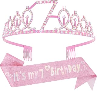 Canitor Birthday Decorations for Girls - Crown Tiara Sash Set and Headband Gift
