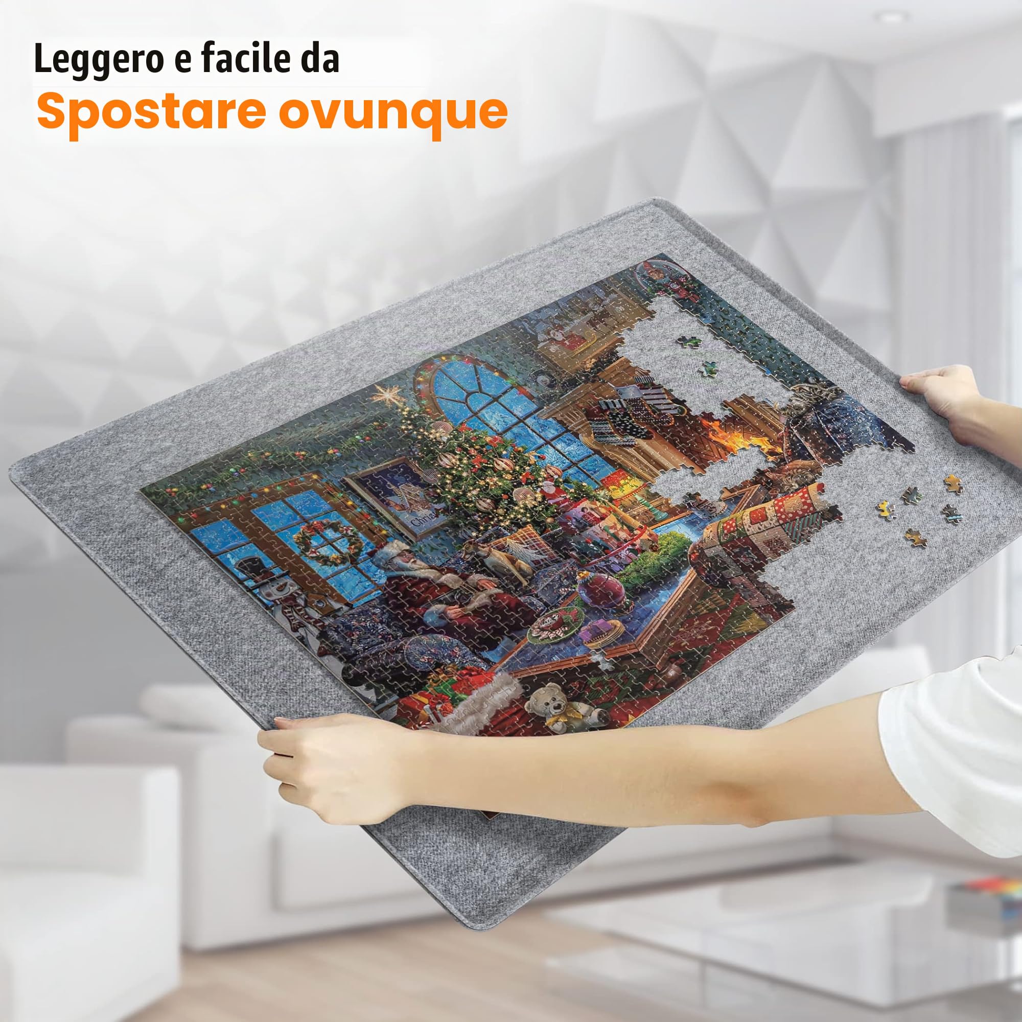 Lavievert Tavola per puzzle con 8 vassoi e copertura per puzzle, tappetino arrotolabile portatile, tavolo per puzzle leggero, tavole per puzzle e supporto per riporre fino a 1500 pezzi, grigio chiaro