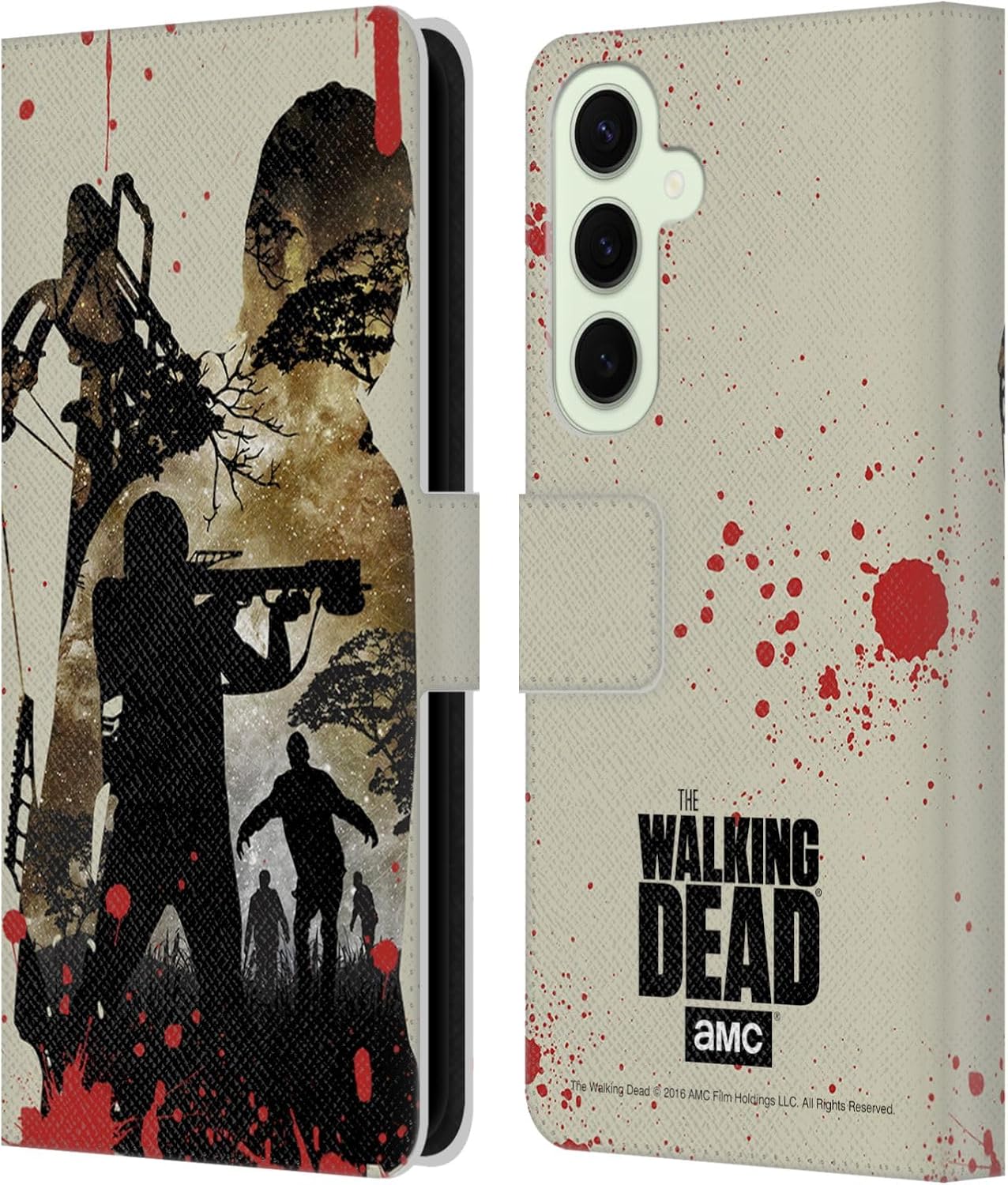 Head Case Designs Officially Licensed AMC The Walking Dead Daryl Full Silhouettes Leather Wallet Case Compatible with Samsung Galaxy S25+