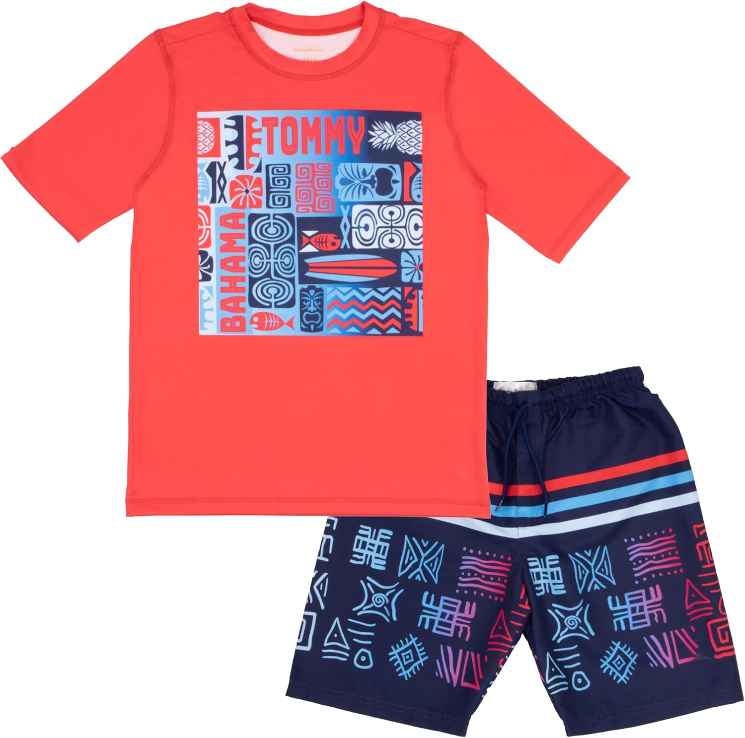 Tommy Bahama Boy's 2-Piece Swimsuit Set, Rash Guard & Swim Trunks 2-Pack Bundle for Kids and Teens