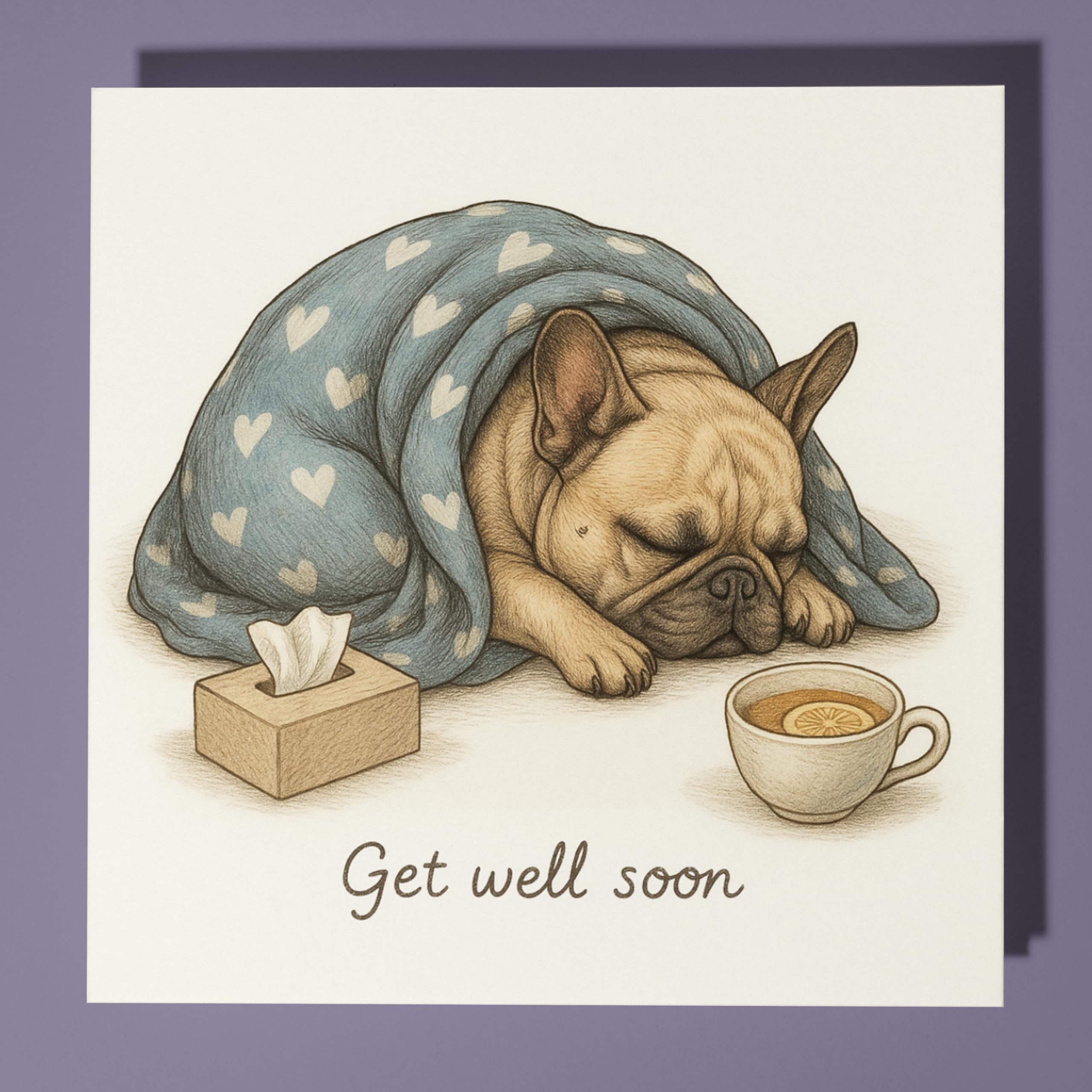 French Bulldog Dog - Get Well Soon Card - Funny Animal - Premium Greeting Card & Envelope - Personalised Dog card - Friend Family