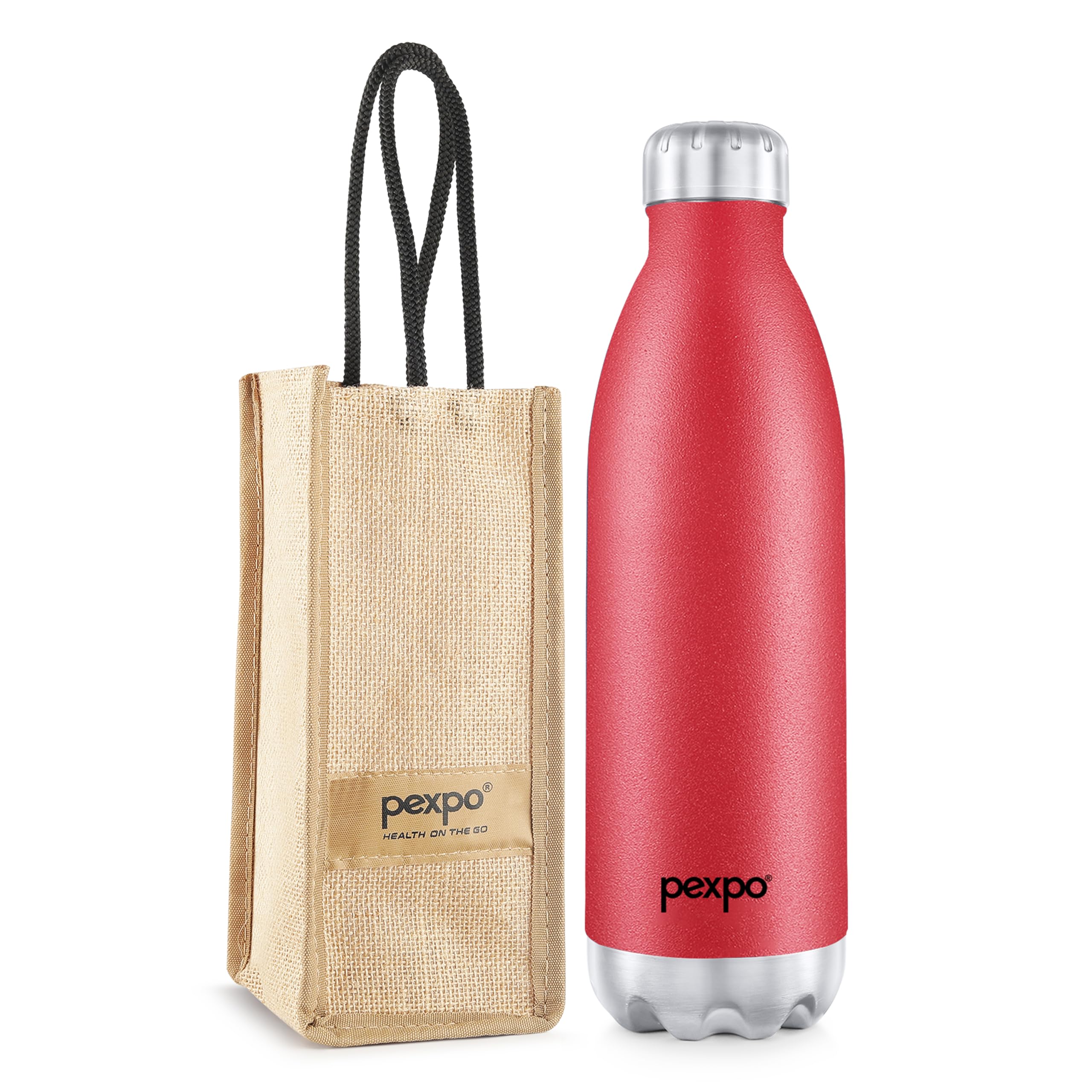 Go24 pexpo Electro Hot & Cold ISI Certified with Jute Bag | 2 Year Warranty | Stainless Steel Water Bottle - 1500ml Crimson Red | Office Bottle | Workout | Travelling | Home