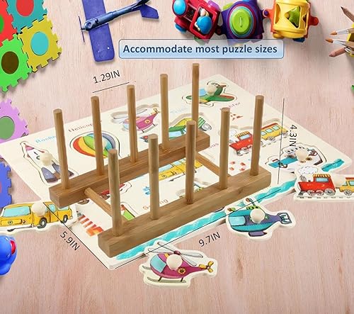 Miniatura 6 de Soporte de exhibición de madera para rompecabezas de 2 piezas, estante organizador de rompecabezas para adultos amantes de la colección de