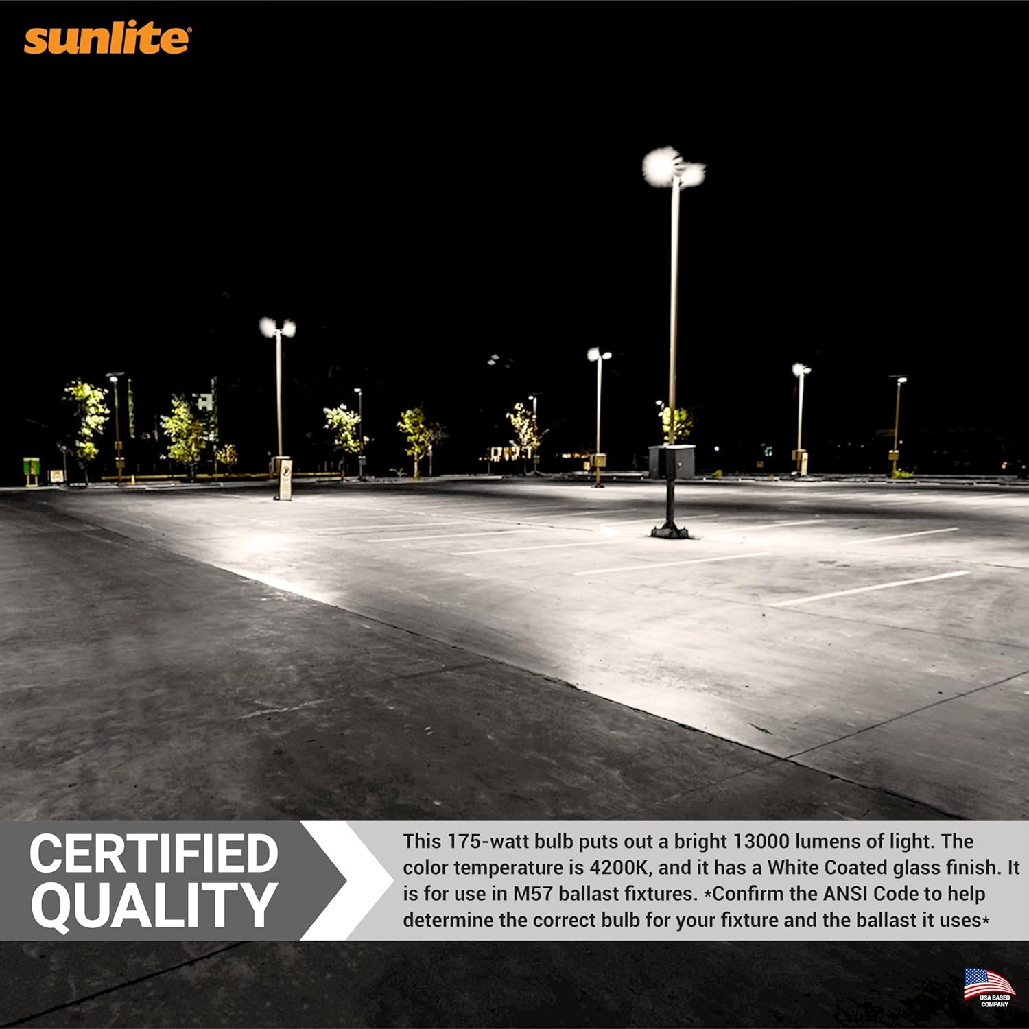 Sunlite 03668-SU MH175/C/U/MED M57 Metal Halide Lamp, 175 Watts, Probe Start, Medium Base (E26), ED17, 10,000 Hours Life, 13000 Lumen, White Coated Finish, 4200K