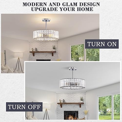 Miniatura 6 de Candelabro de cristal moderno de 4 luces, lámpara de techo semiempotrada plateada para sala de estar, comedor, cocina, dormitorio