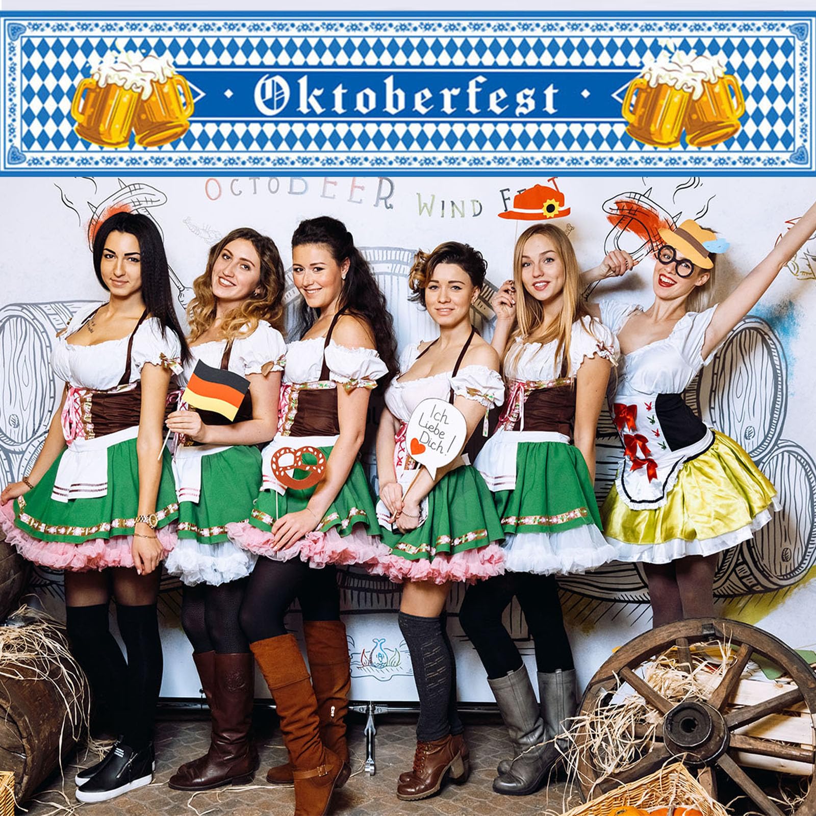 Oktoberfest Willkommensbanner – Blau-weißes Karo-Design, 30 X 133 Cm, Für Tür, Wand & Party-Deko