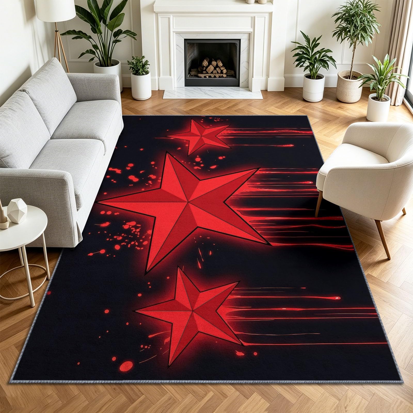 Cartoon-Graffiti Teppich Waschbar Roter Stern Teppich 100 x 160 cm, Weiche Niedriger Teppiche rutschfest Waschbar Pflegeleicht Teppiche Für Wohnzimmer Schlafzimmer Küche
