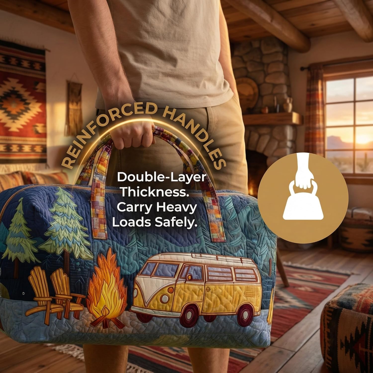 Hippie Journey Quilted Duffel Bag Hippie Van Travel Duffle Bag Boho Weekender Travel Overnight Luggage Bag Gym Tote Bags (Style 4, Large (18" L x 9" W x 9" H)) - Image 4