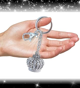 Amazon.com: Aqua 79 Sparkly Crown Keychain - Silver 3D