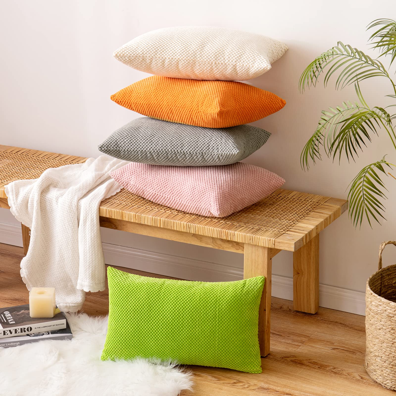 EMEMA Federe Per Cuscini Decorativi 40x60cm - 2 Pezzi Morbidi Color Sabbia Per Divano E Letto - Misto Poliestere - 5