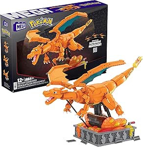 Mega Pokémon Glurak Actionfigur, 1664 Teile, zusammenbaubares, bewegliches Figur, Bauspielzeug, ca. 28 cm groß, ab 12 Jahre Sammelfigut, HMW05