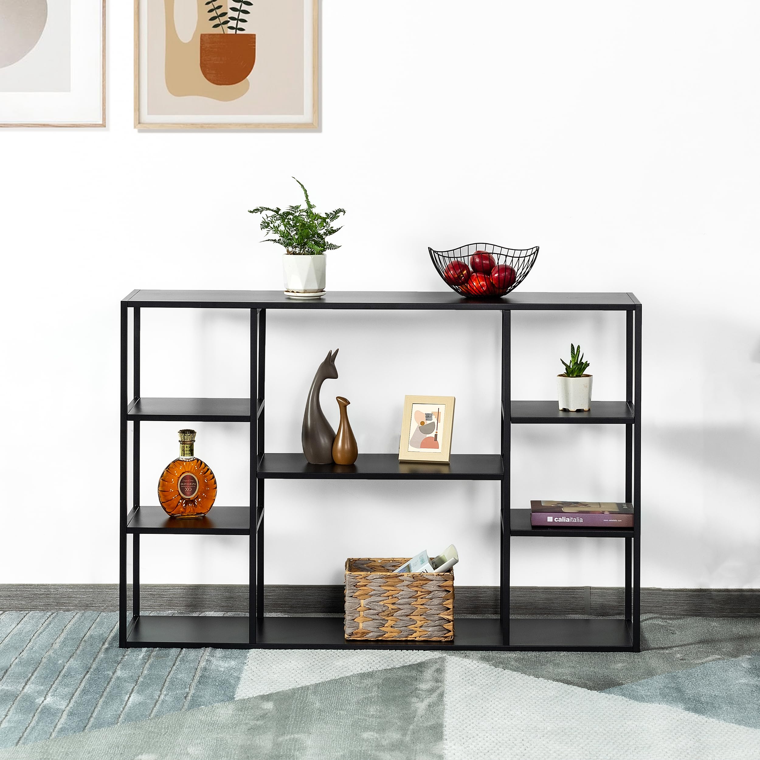 Leinade 47 Inch Metal Console Table with 8 Storage Shelves,Extra Long Entryway Table,Narrow Sofa Table,Hallway Table for Entrances to Corridor,Foyer,