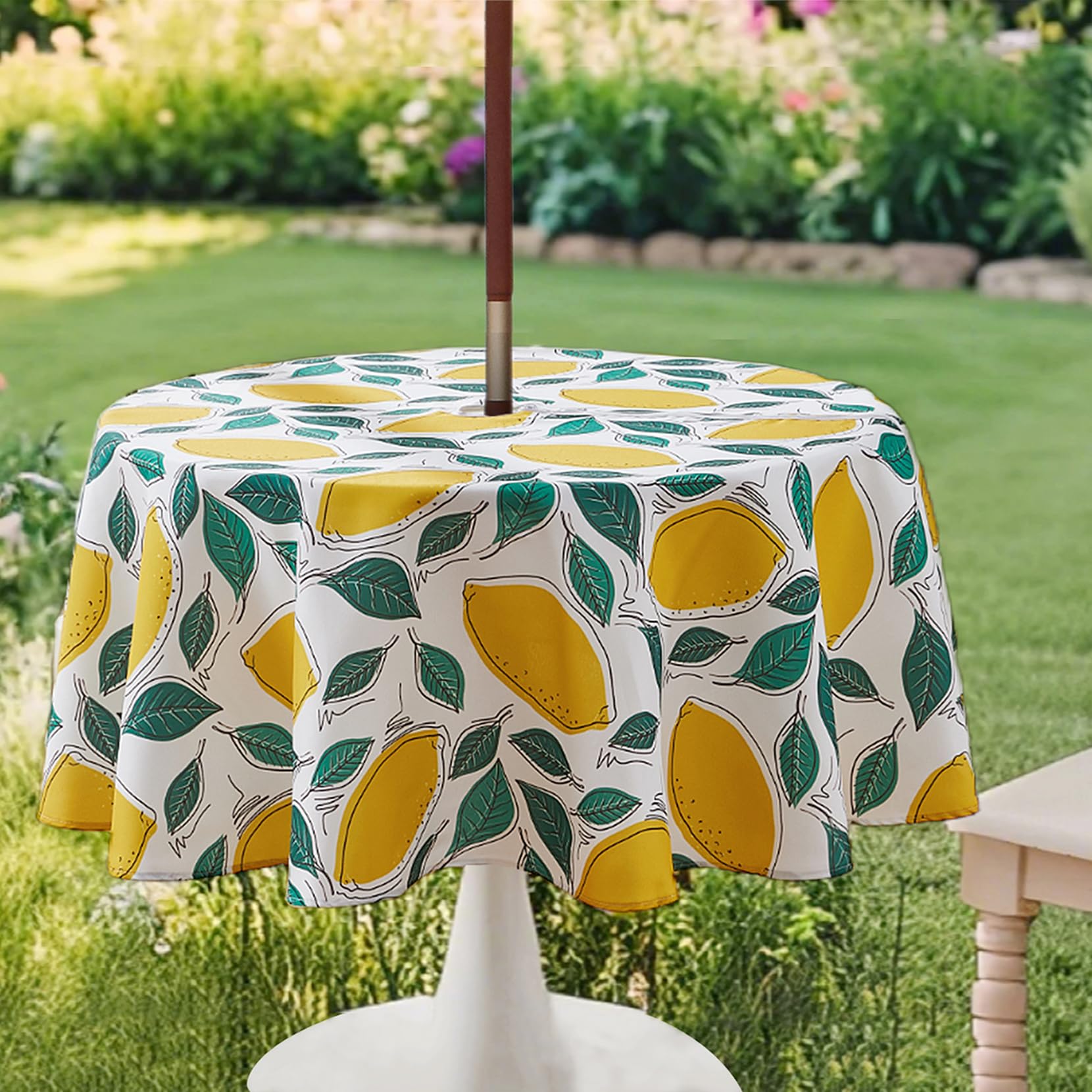 Nappe ronde de jardin jaune citron 150cm imperméable avec trou parasol et zip