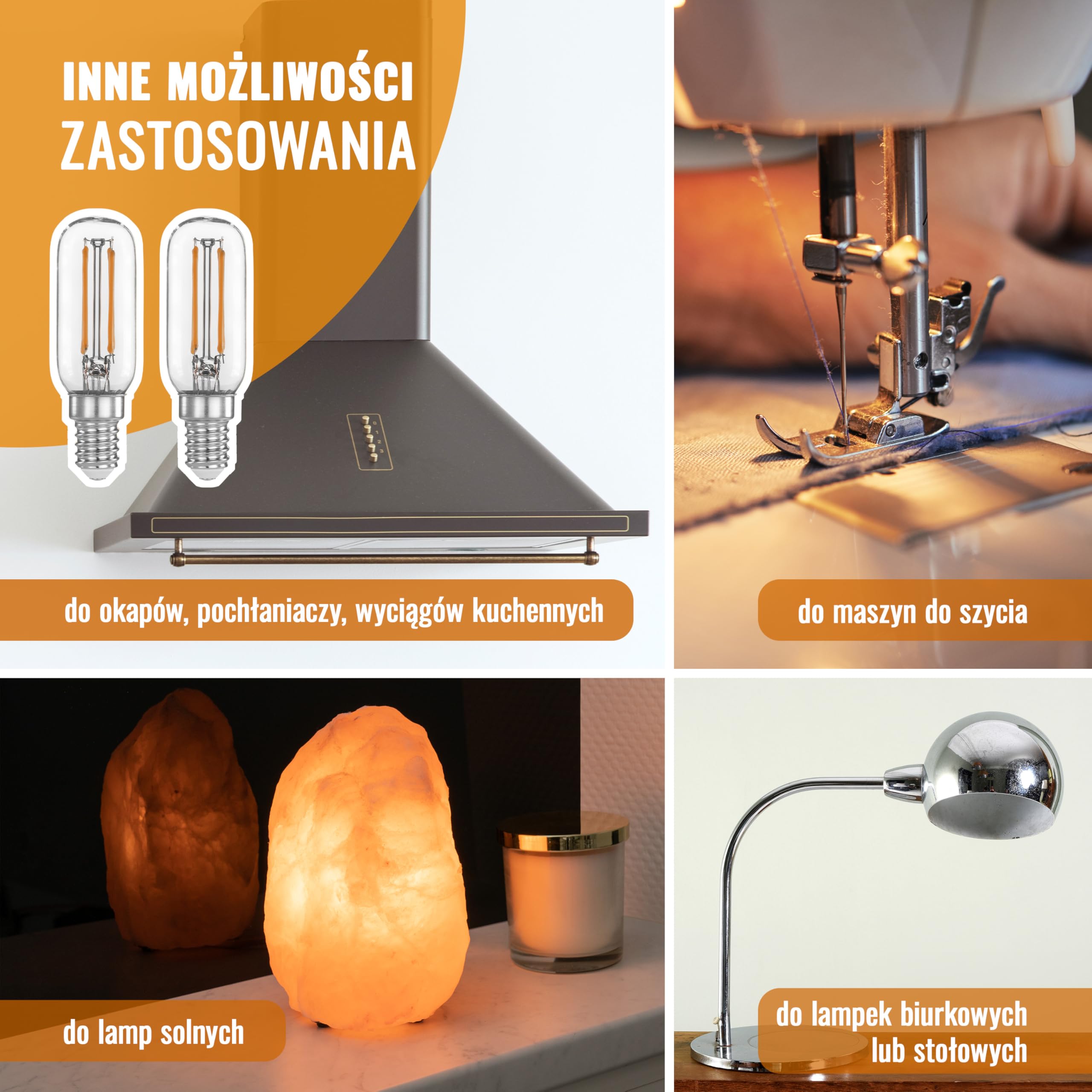 Poppstar żarówki LED do okapów, pochłaniaczy, wyciągów kuchennych (E14, 4W, 440 lm (40W), 2700K ciepła biel), 2 sztuki