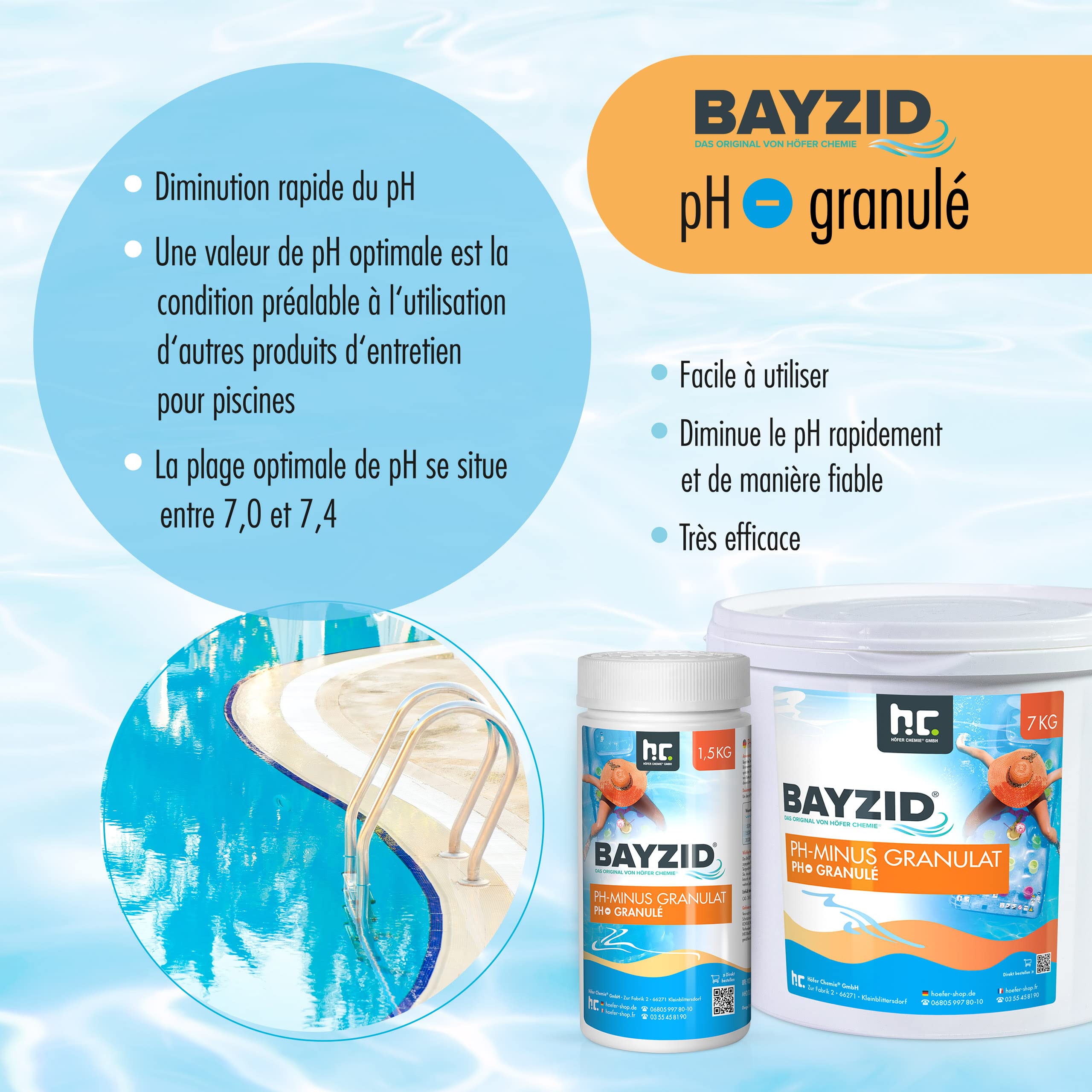 Höfer Chemie 1 kg de granulé pH Plus BAYZID Assure Une Augmentation Rapide et fiable de la