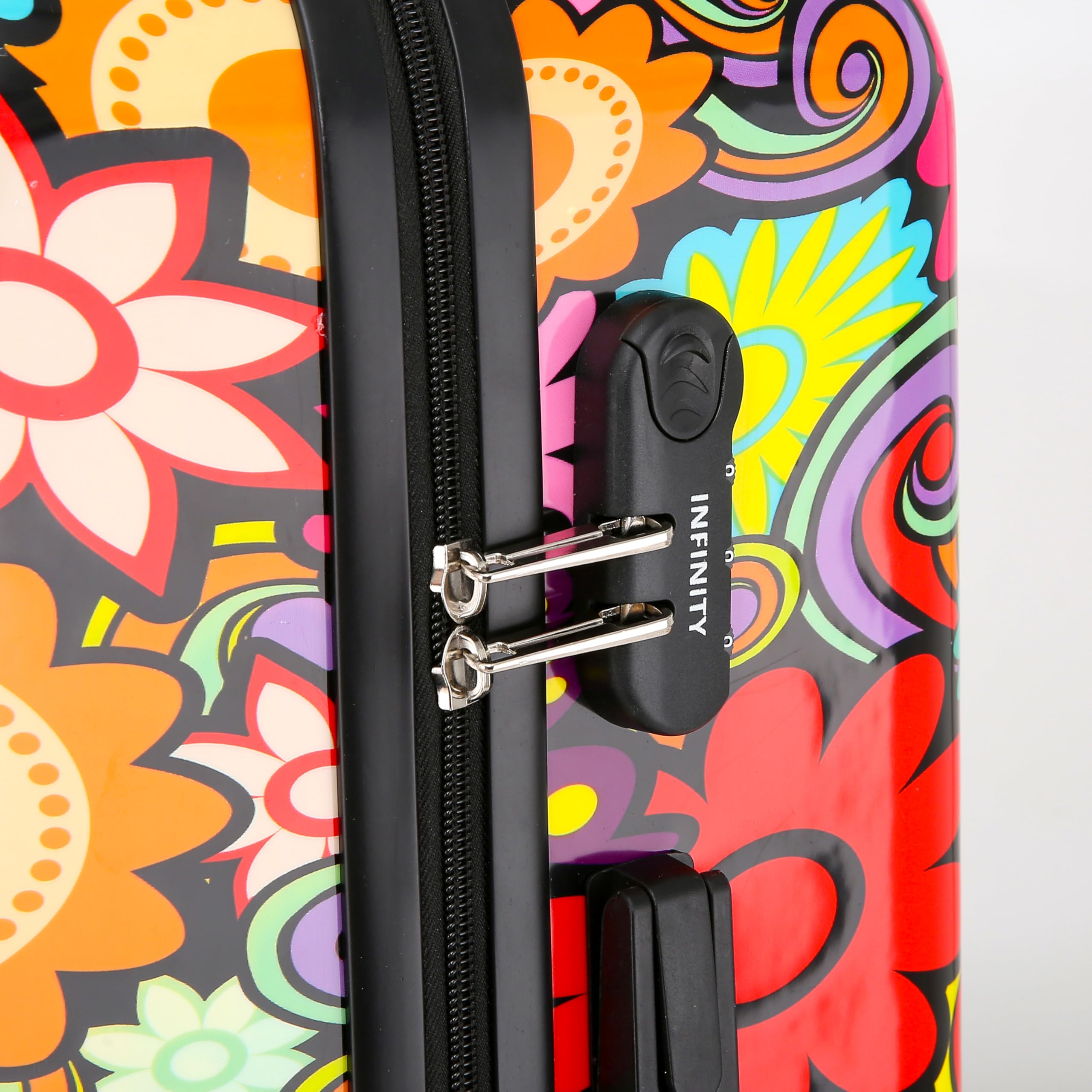 Infinity Leather Mittelgroßer Koffer „Flowers“, 61 cm, superleichtes Gepäck, 4 Räder, Spinner, 3-stelliges Zahlenschloss, Hartschalengepäck für 15 bis 20 kg