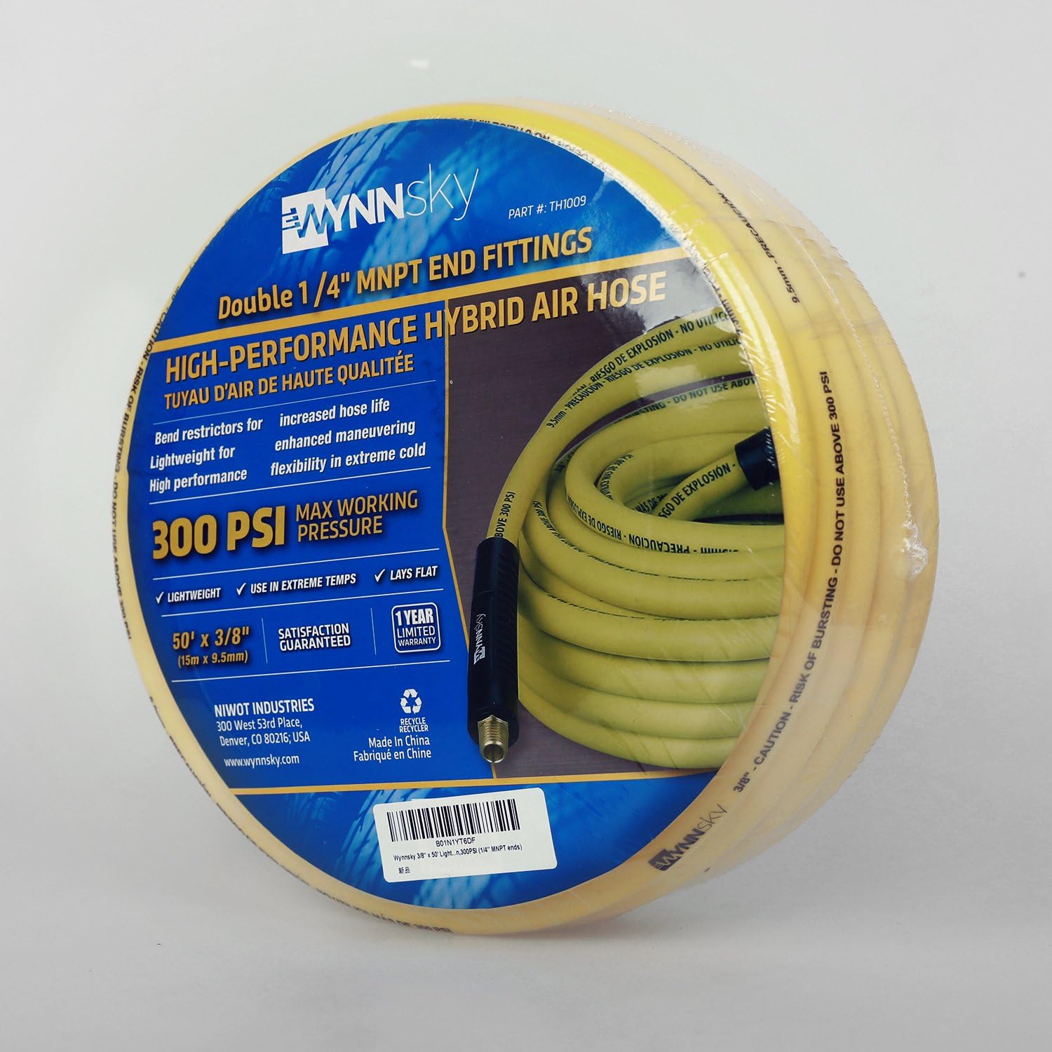 WYNNsky 3/8" Hybrid Air Hose 50ft 1/4" MNPT Air Compressor Hose Heavy Duty Lightweight Hybrid and Bend Restrictor Fittings : Automotive