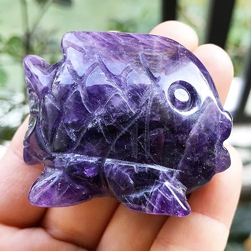 Miniatura 2 de Fekuar Figura de pez amatista tallada a mano, estatua de animal de cristal curativo, piedra de bolsillo, Reiki, decoración del hogar, escultura