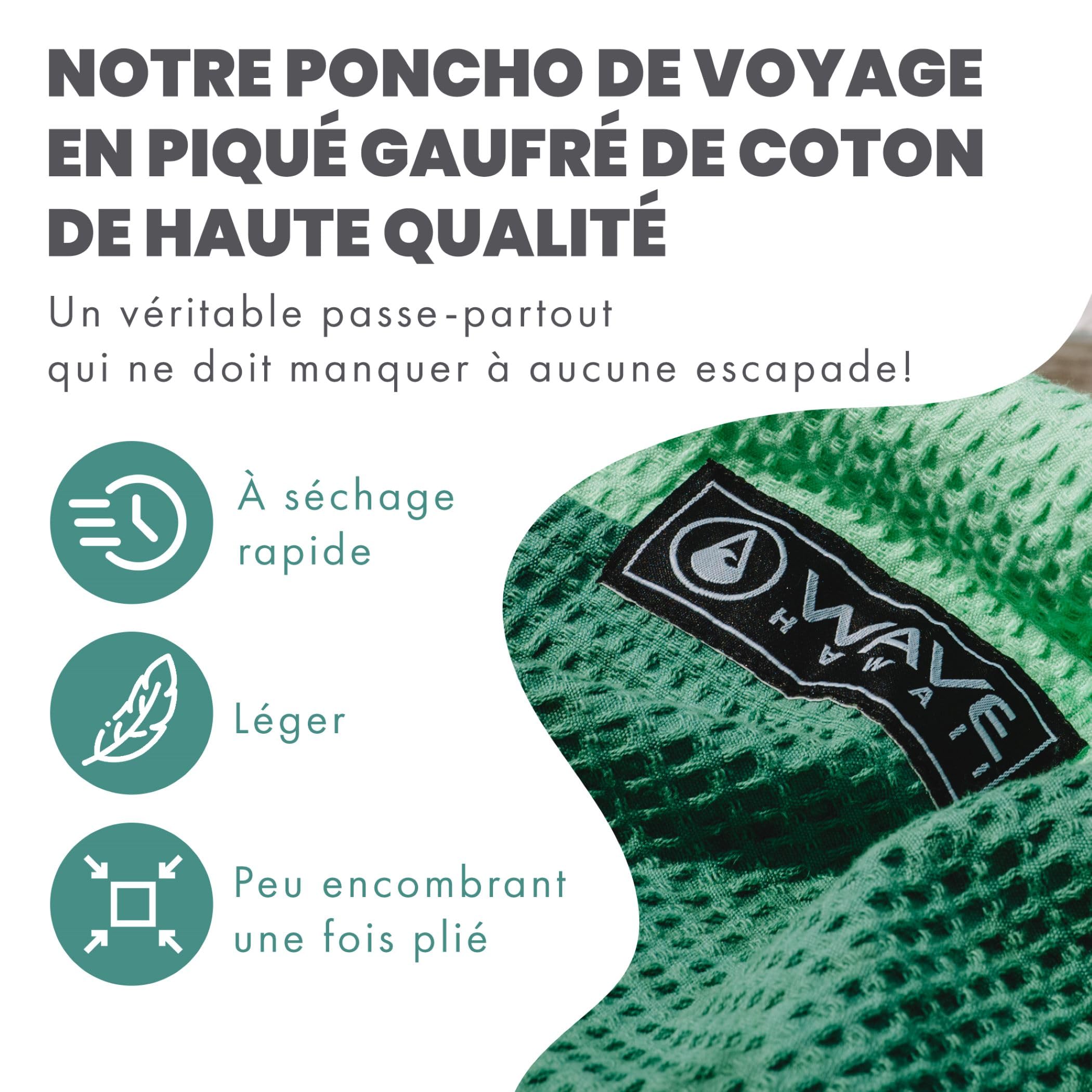 WAVE HAWAII Poncho Surf Travel donna & uomo L-XL, 171-197 cm | 100% cotone, poncho da mare assorbente per cambiarsi, spiaggia, surf, sauna & sport acquatici