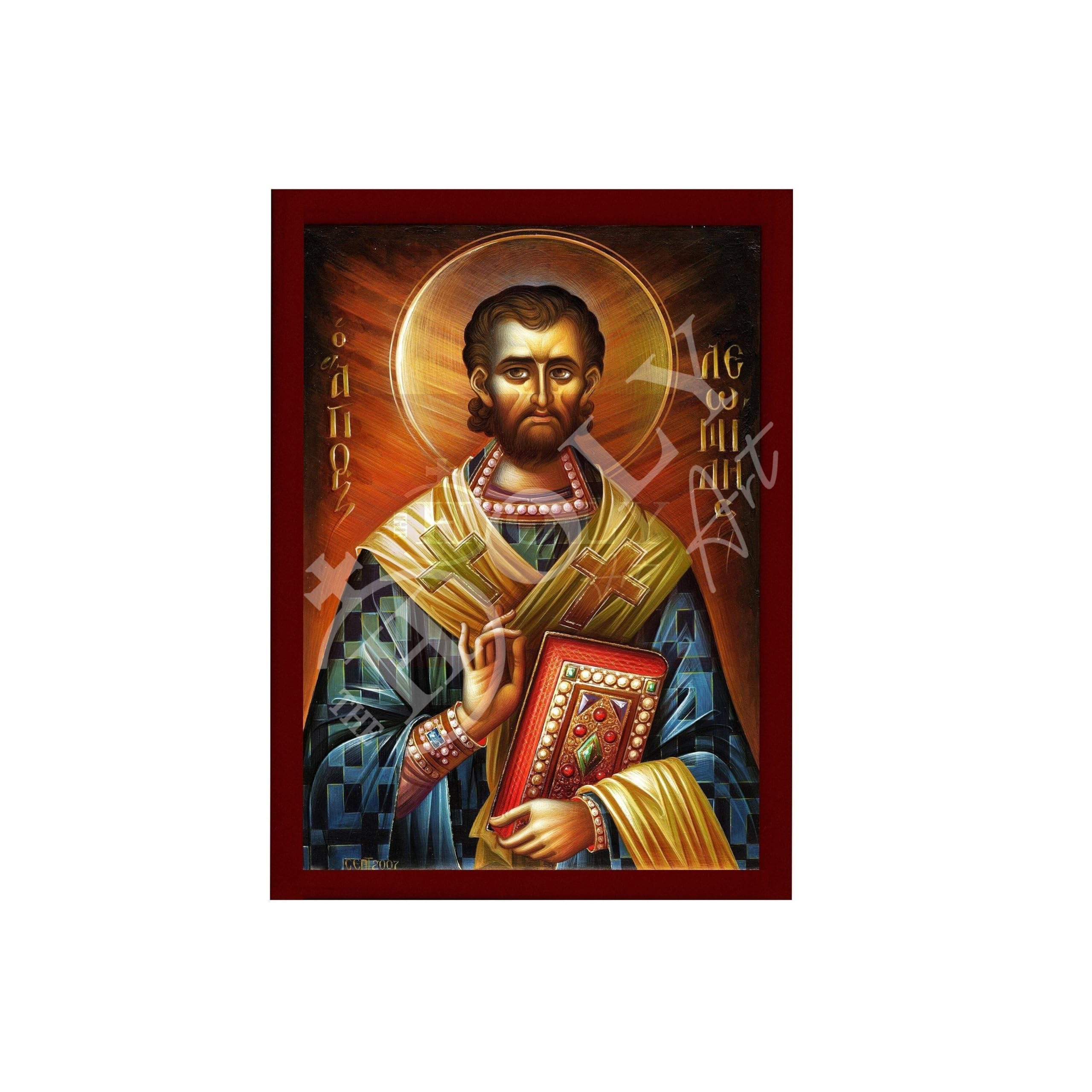 Saint Leonidas grecka ikona prawosławna, ręcznie robiona, 7.87x10.63 in