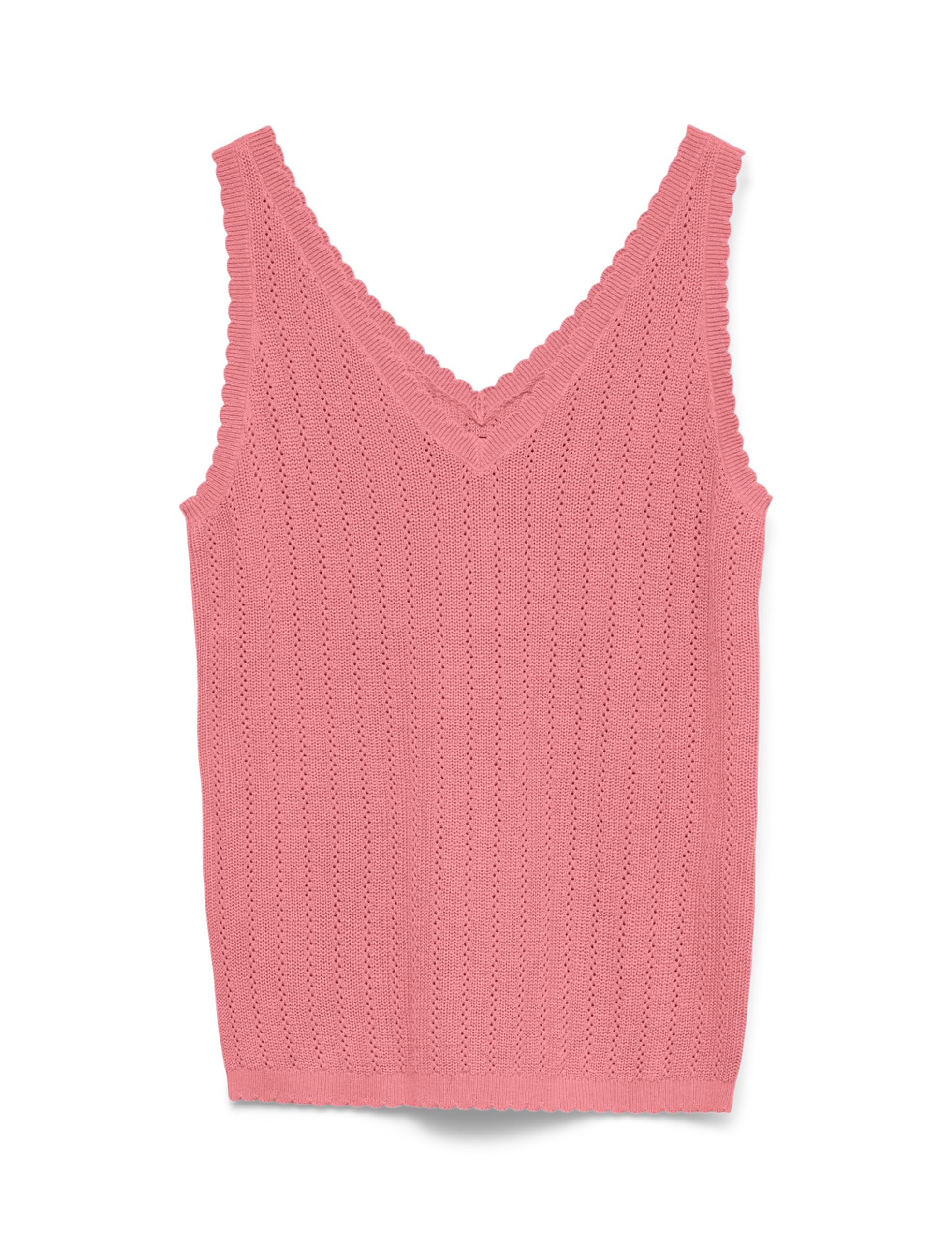 VERO MODA Women's Vmnewlex Pointelle V-Neck Top Noos, Coral Paradise, S