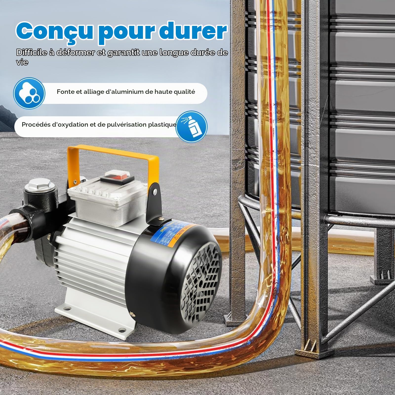 Pompe Electrique Carburant 550W 2800 r/min, Pompe Gasoil 220V Autoaspirante Débit 20-60 L/min Pour Fûts Camions Pellettes Bateaux Avec Filtre Et Base Stable