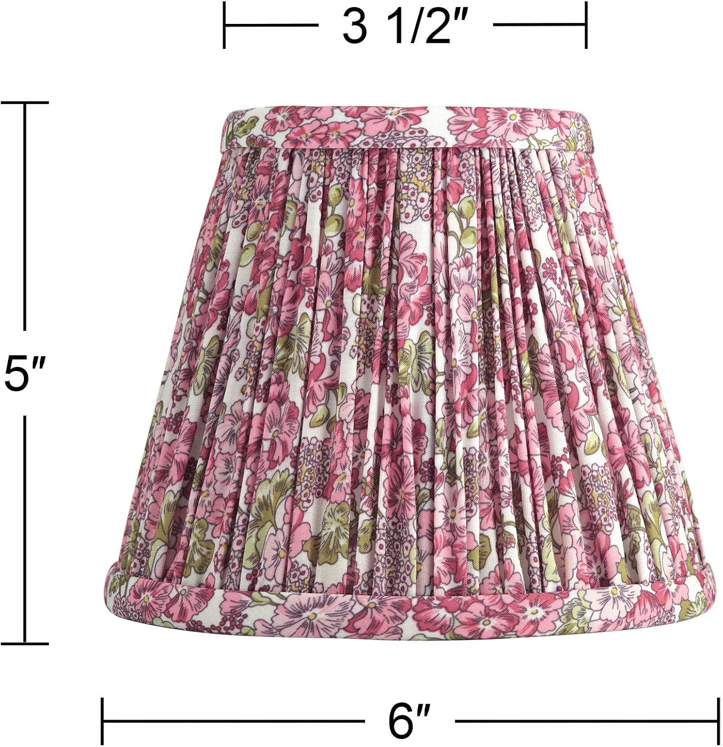 Nelle 3 1/2" Top x 6" Bottom x 5" High x 5" Slant Print Cottage Core Lamp Shade Replacement Set of 4 Small Pink Green Empire Farmhouse Country Fabric Pleated Floral Clip On Candelabra - Springcrest