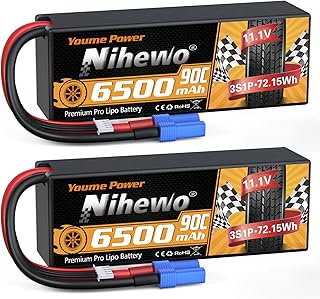 3S Lipo Battery 2Packs 11.1V 6500mAh RC Lipo Battery 90C Hard Case with EC5 Connector Compatible with Traxxass Arrma HPI 1/8 1/10 RC Truck Vehicles Car Truggy Buggy Tank Hobby