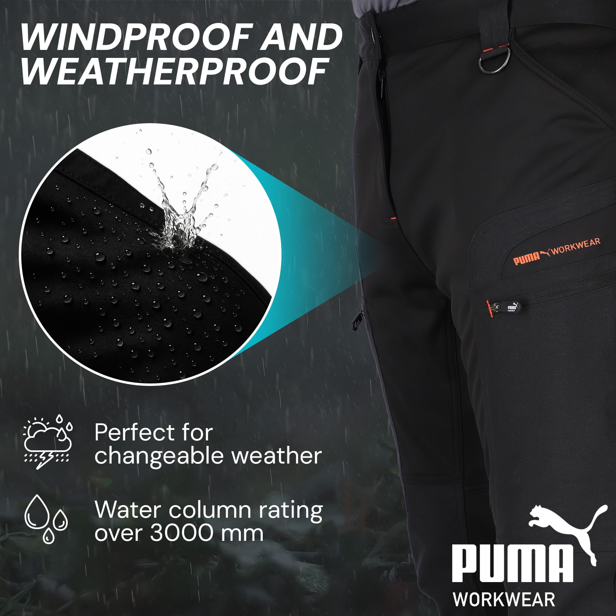 PUMA Workwear ProOne Alpine spodnie męskie z podszewką - spodnie outdoorowe dla mężczyzn - wiatroszczelne i wodoodporne spodnie softshellowe - elastyczne spodnie robocze, spodnie trekkingowe, męskie