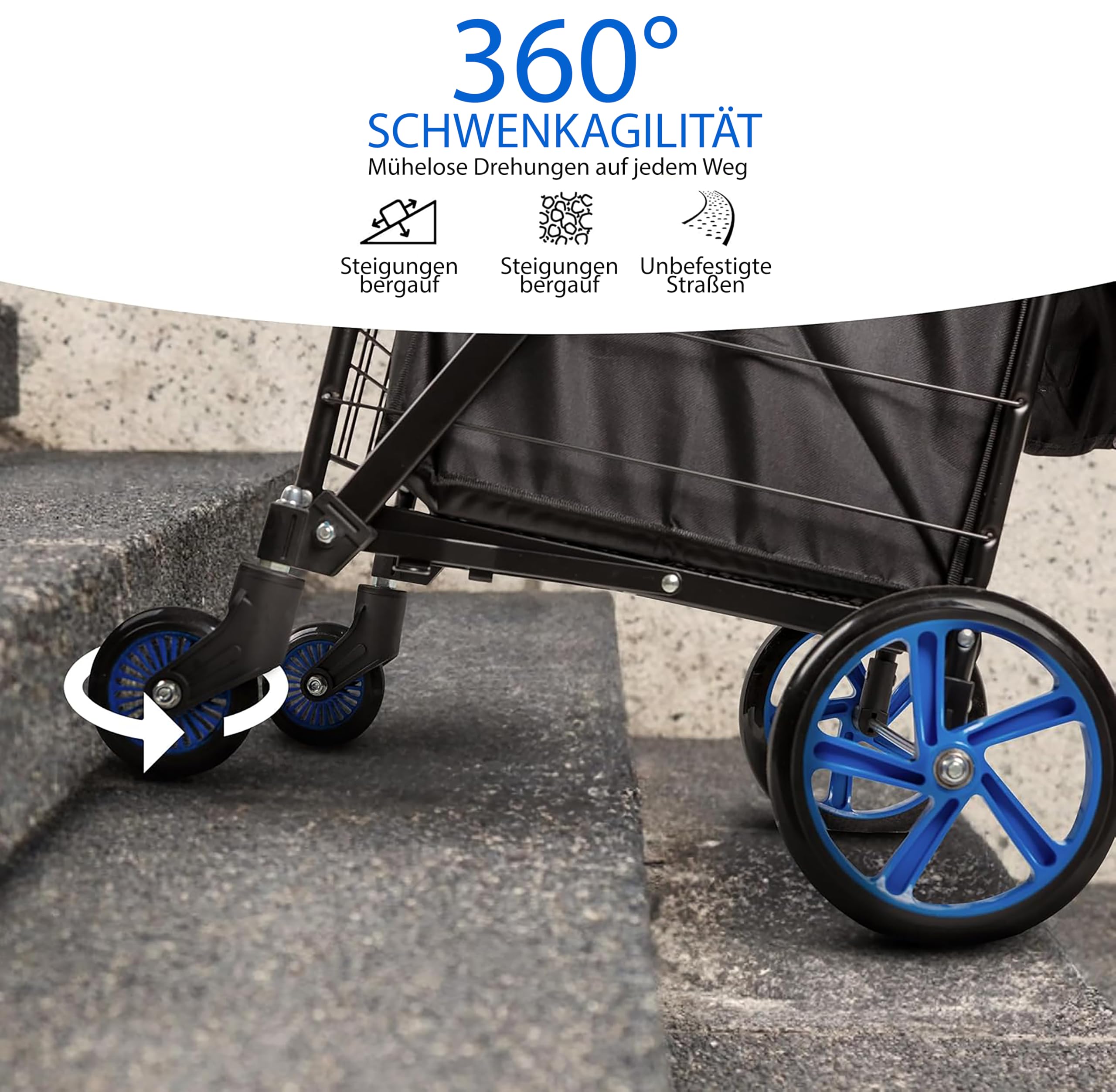 SereneLife Einkaufstrolley Klappbar & Treppensteiger, Einkaufswagen- aus Metall, Shopping Trolley- 50Kg mit Schwenkbare Räder, Hackenporsche, Robuste Sackkarre, Shopping Cart- mit Abnehmbarem Liner
