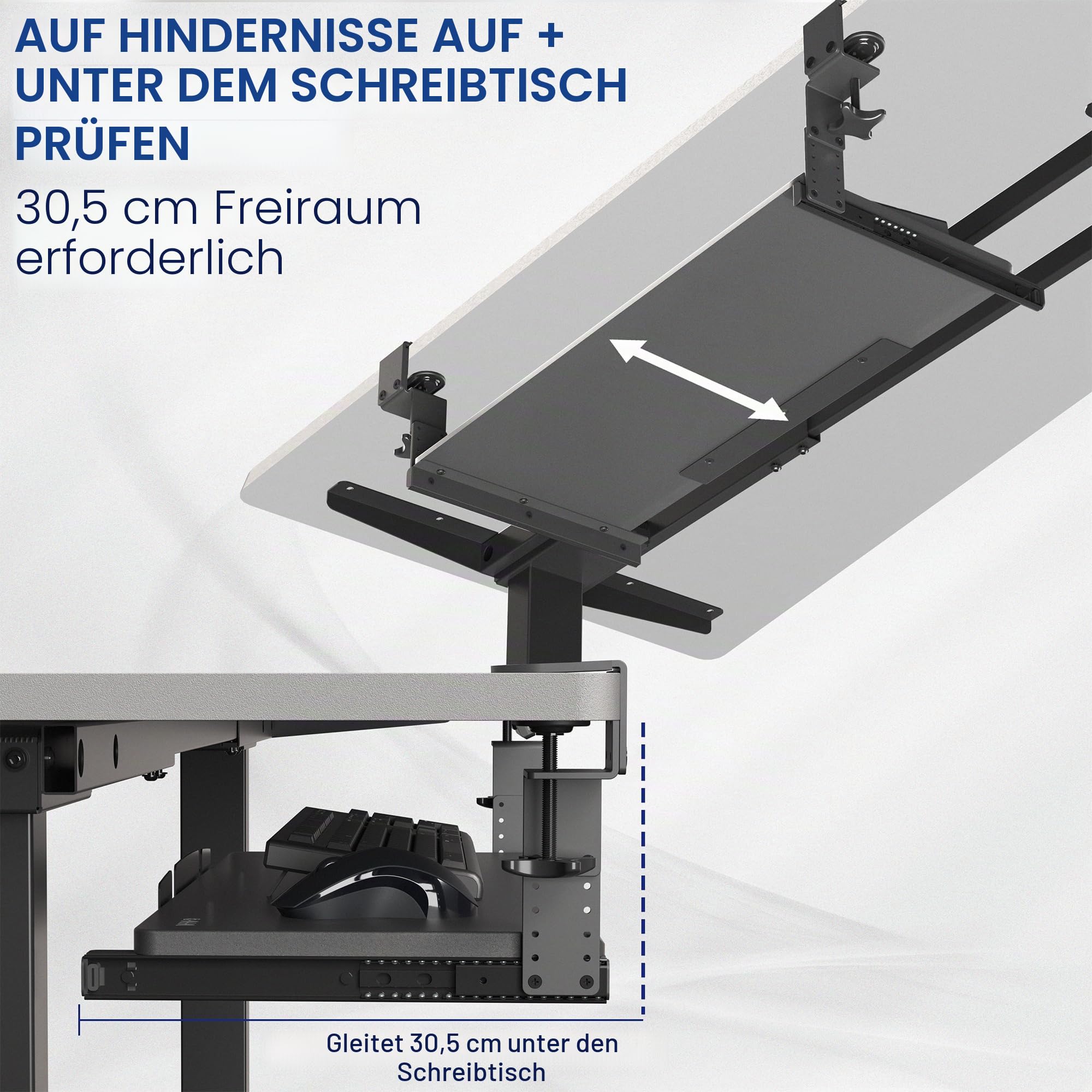 VIVO MOUNT-KB05HB Große Höhenverstellbare Tastaturablage unter dem Schreibtisch, C-Klemmen-Halterungssystem, 68 cm (33 inkl. Klemmen) x 27,9 cm, ausziehbare Plattform, Computer-Schublade zum Tippen,