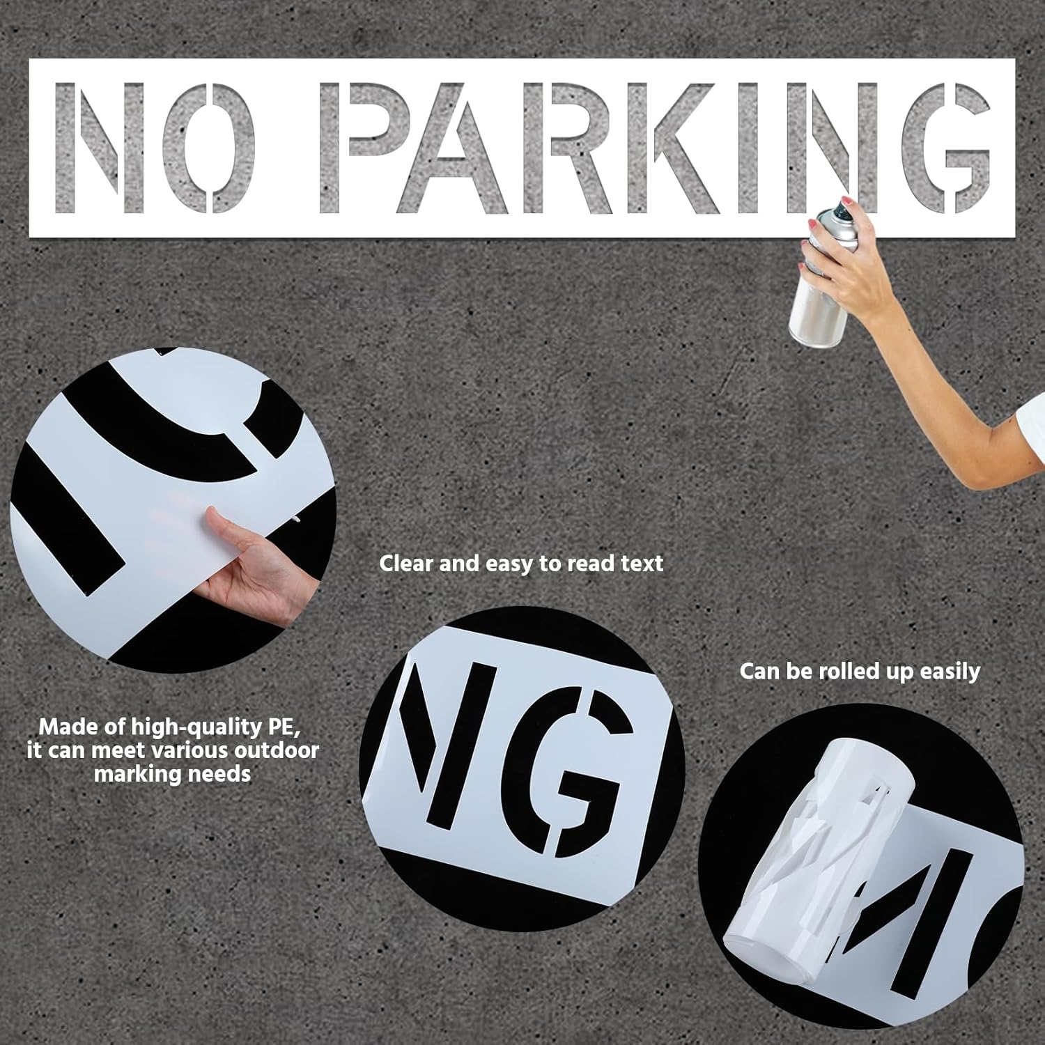 Geelin 16 x 89 No Parking Stencil 11.8 PE Painting Letter Stencil Large Reusable Curb & Pavement Marking Template for Traffic Curb Marking Pavement Sign