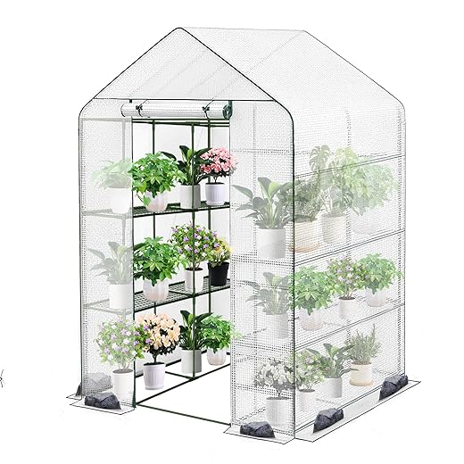 Twira Greenhouse for Outdoors, 48" x 73.2" x 74.8" Walk in Plant Greenhouses Heavy Duty with Thicken PE Cover, 3 Tiers 8 Shelves Greenhouse Plastic, Portable Green House for Outside, Patio, Gardening