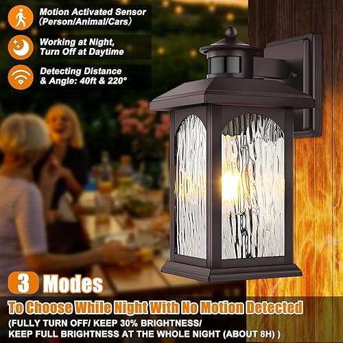 Miniatura 2 de Paquete de 2 luces para exteriores con sensor de movimiento, iluminación marrón del atardecer al amanecer, lámparas exteriores de bronce aceitado,