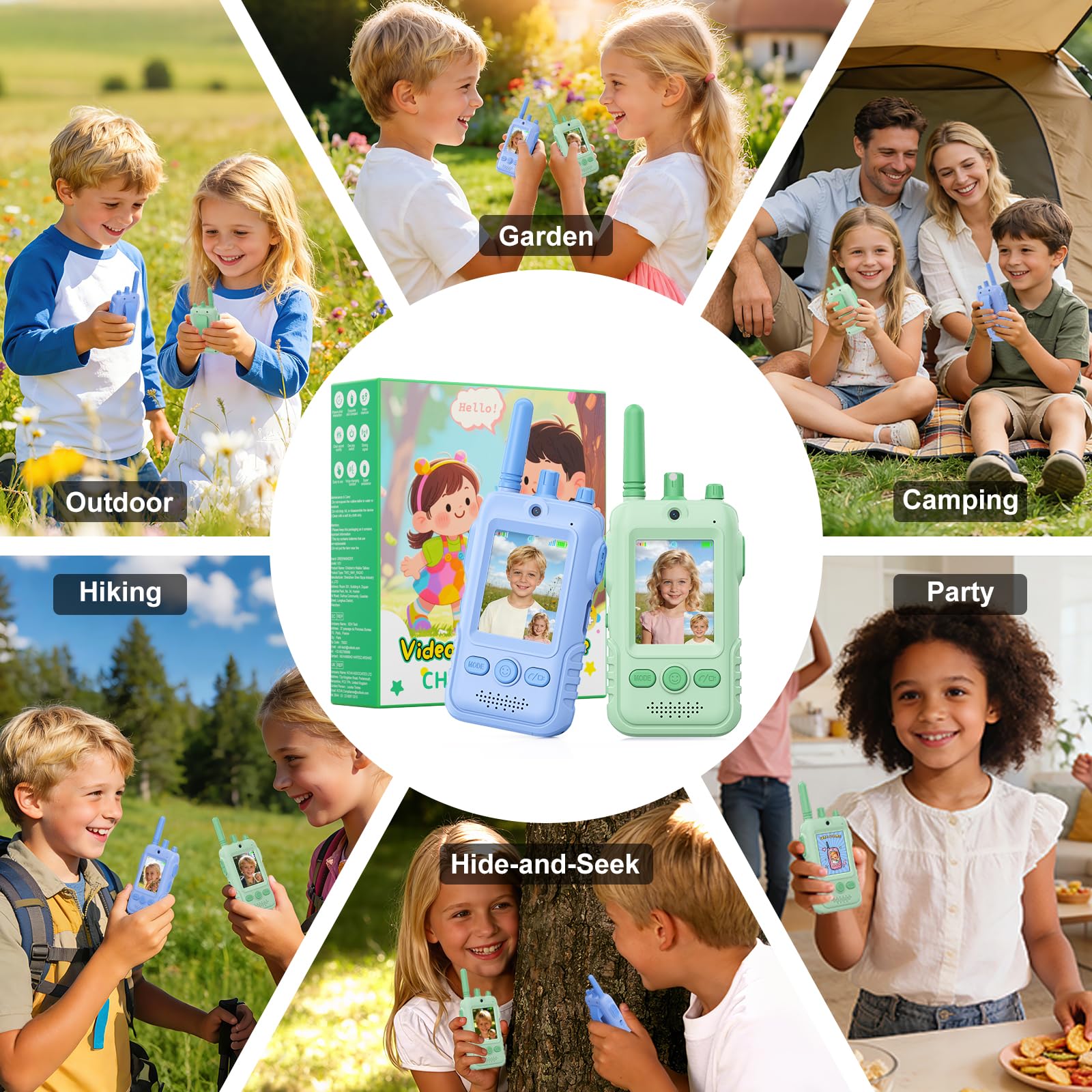 Talkie Walkie Enfants avec Vidéo, 2 Talkies Walkies Rechargeable avec écran d'affichage, Vidéo & Caméra HD Talkie- Walki e Longue Portée, Cadeaux aux garçons et aux Filles âgés de 3 à 12 Ans