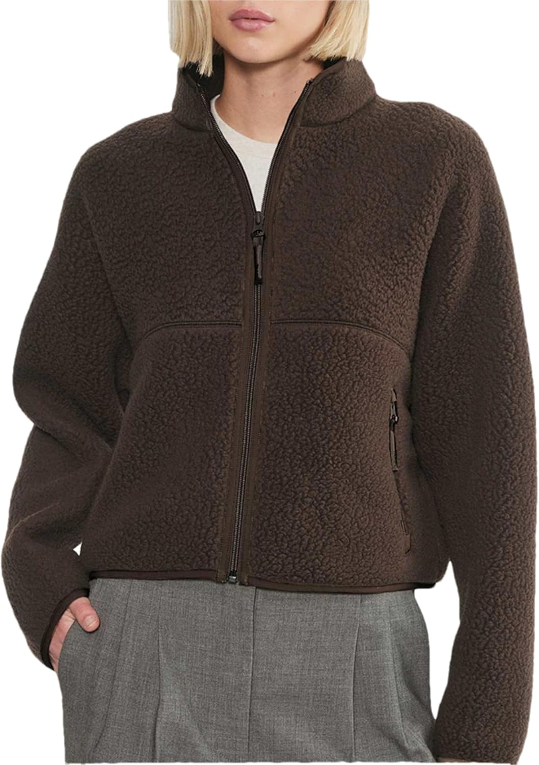 Aimiray Fleece Jackets Women Long Sleeve Zip up Sherpa Jackets Winter Warm Sweatshirt Coats Fuzzy Trendy Outerwears