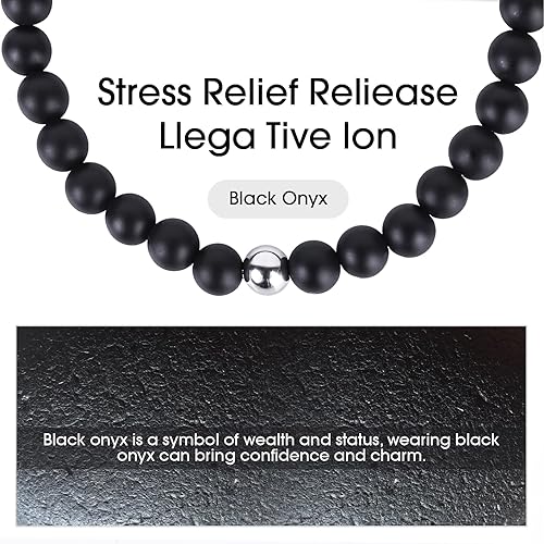 Miniatura 61 de Black Beaded Bracelets for Men Boys: 6mm Obsidian Onyx Lava Beads Mens Bracelet Set Mens Jewelry - Cool Anniversary Valentines Fathers Birthday