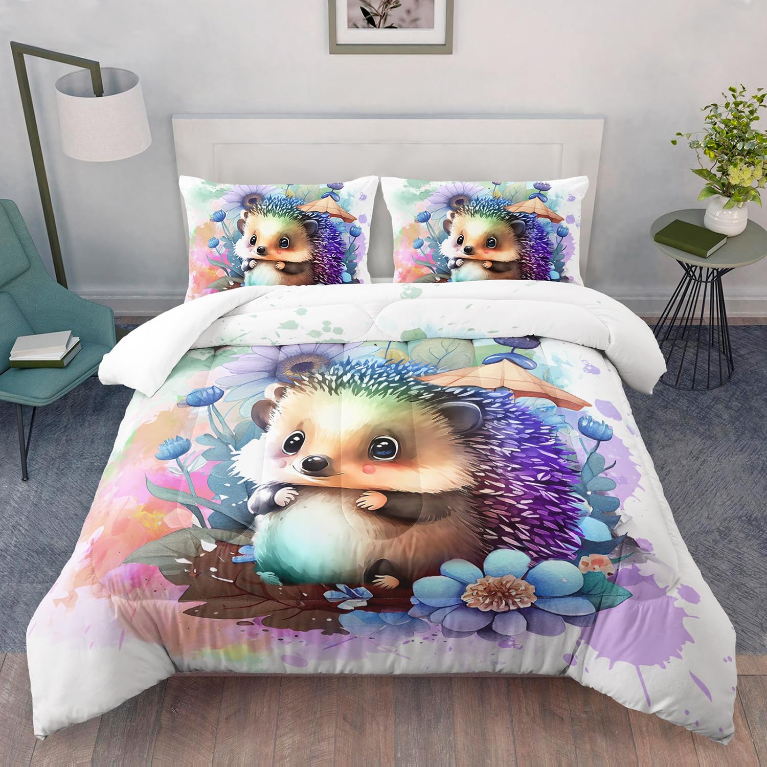 AILONEN Cute Hedgehog Comforter Set Twin Size, Kawaii