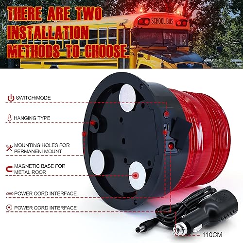 Miniatura 5 de Luz de baliza inalámbrica, luz estroboscópica intermitente de seguridad LED roja, DC12V-80V con cargador magnético y encendedor de cigarros de 3.6